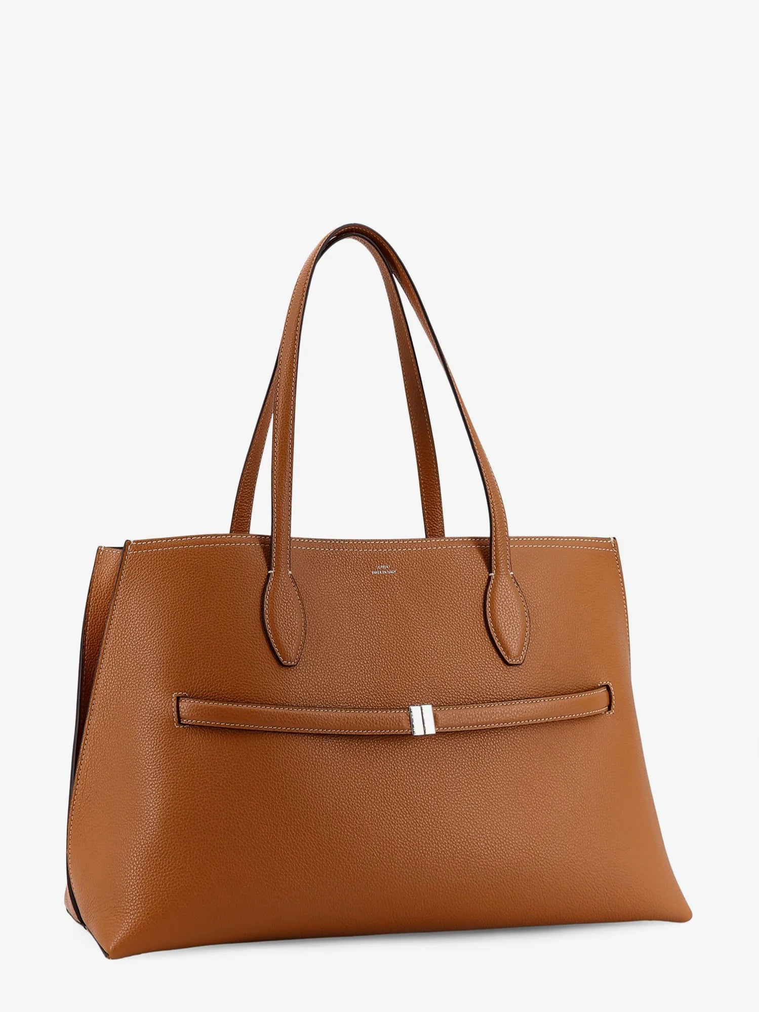 Leather shoulder bag with lettering logo on the front