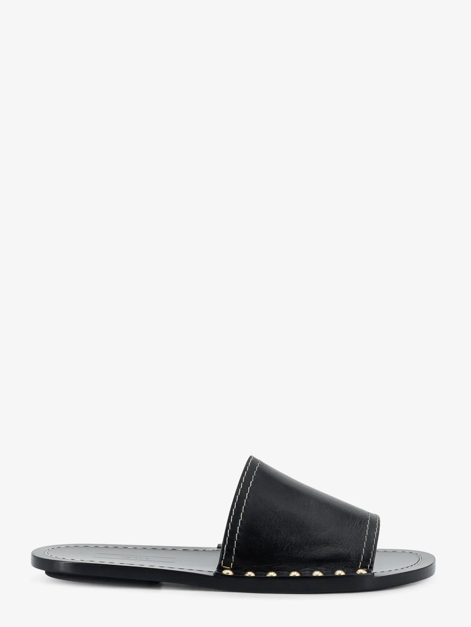 Low leather sandals with metal studs on the sides