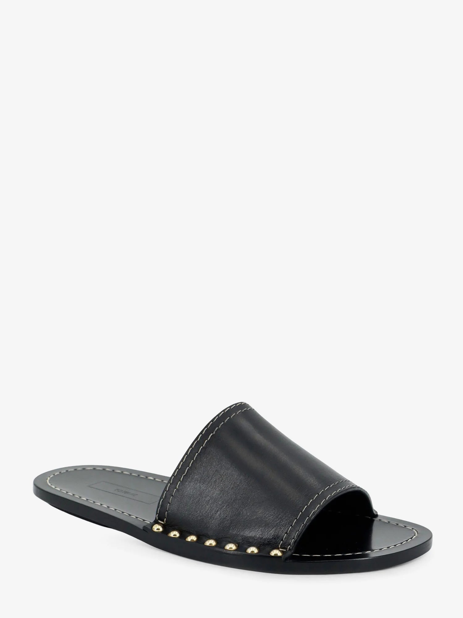 Low leather sandals with metal studs on the sides