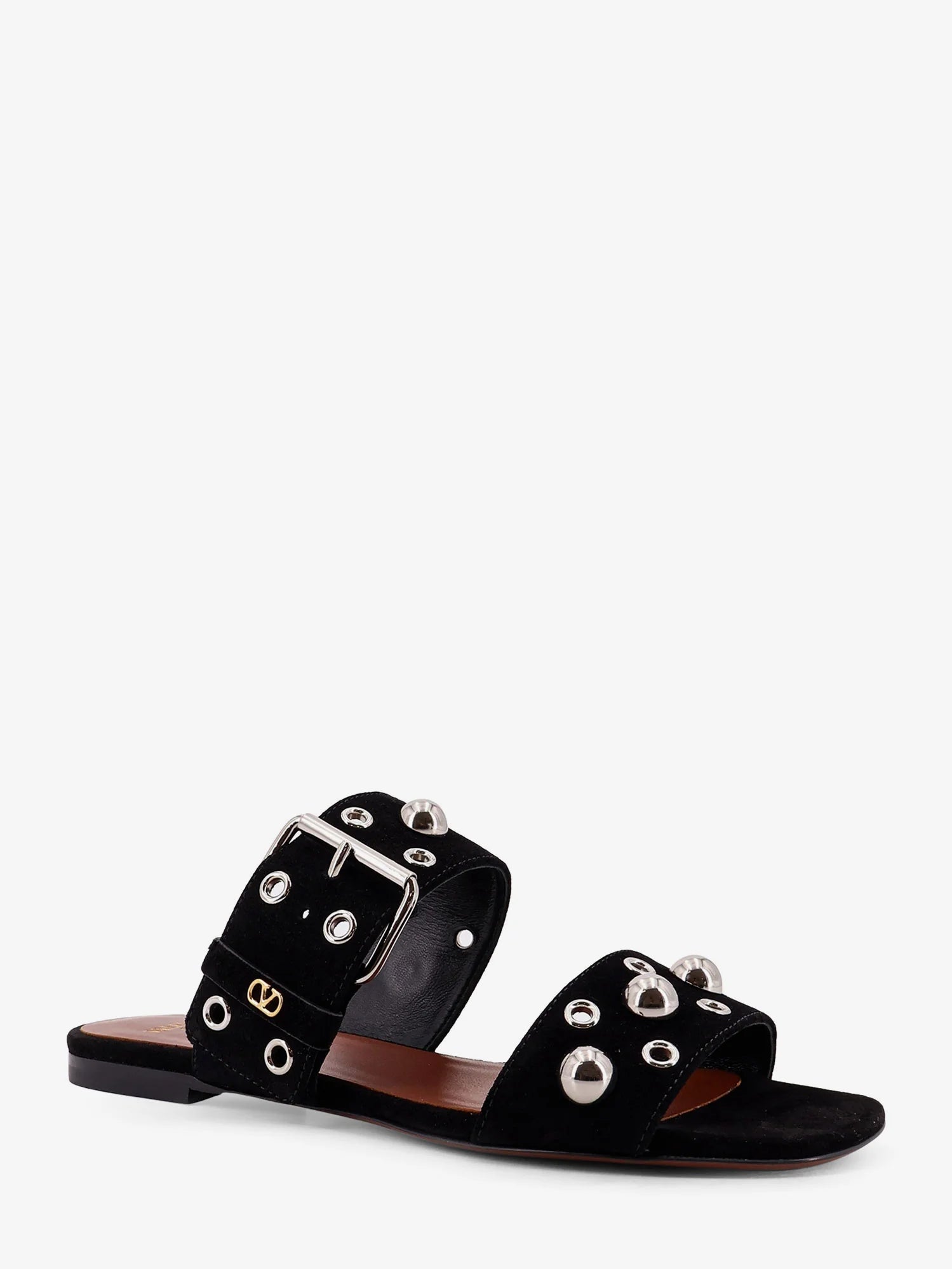 Suede sandals with side metal VLogo