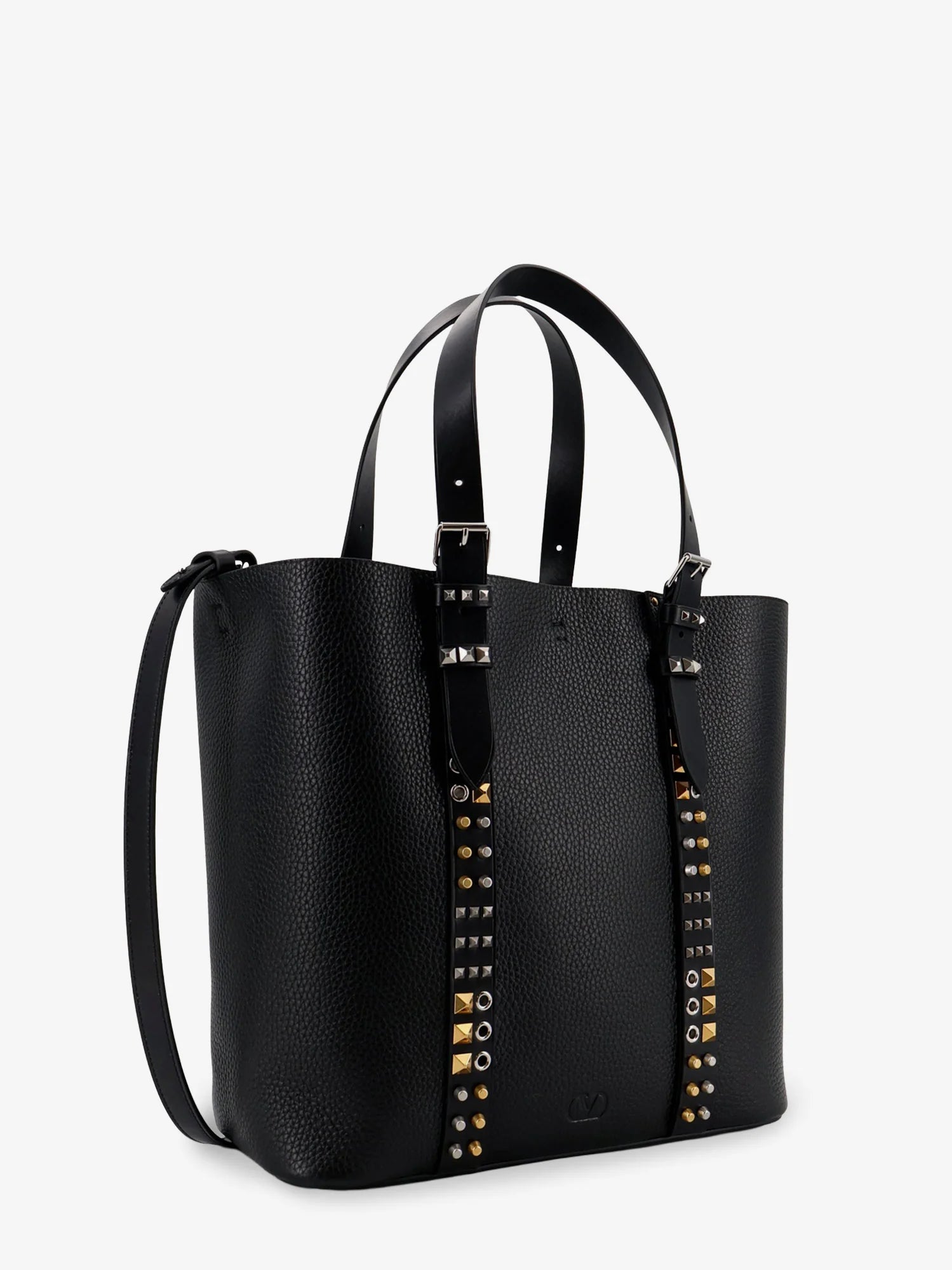 Leather shoulder bag with iconic studs