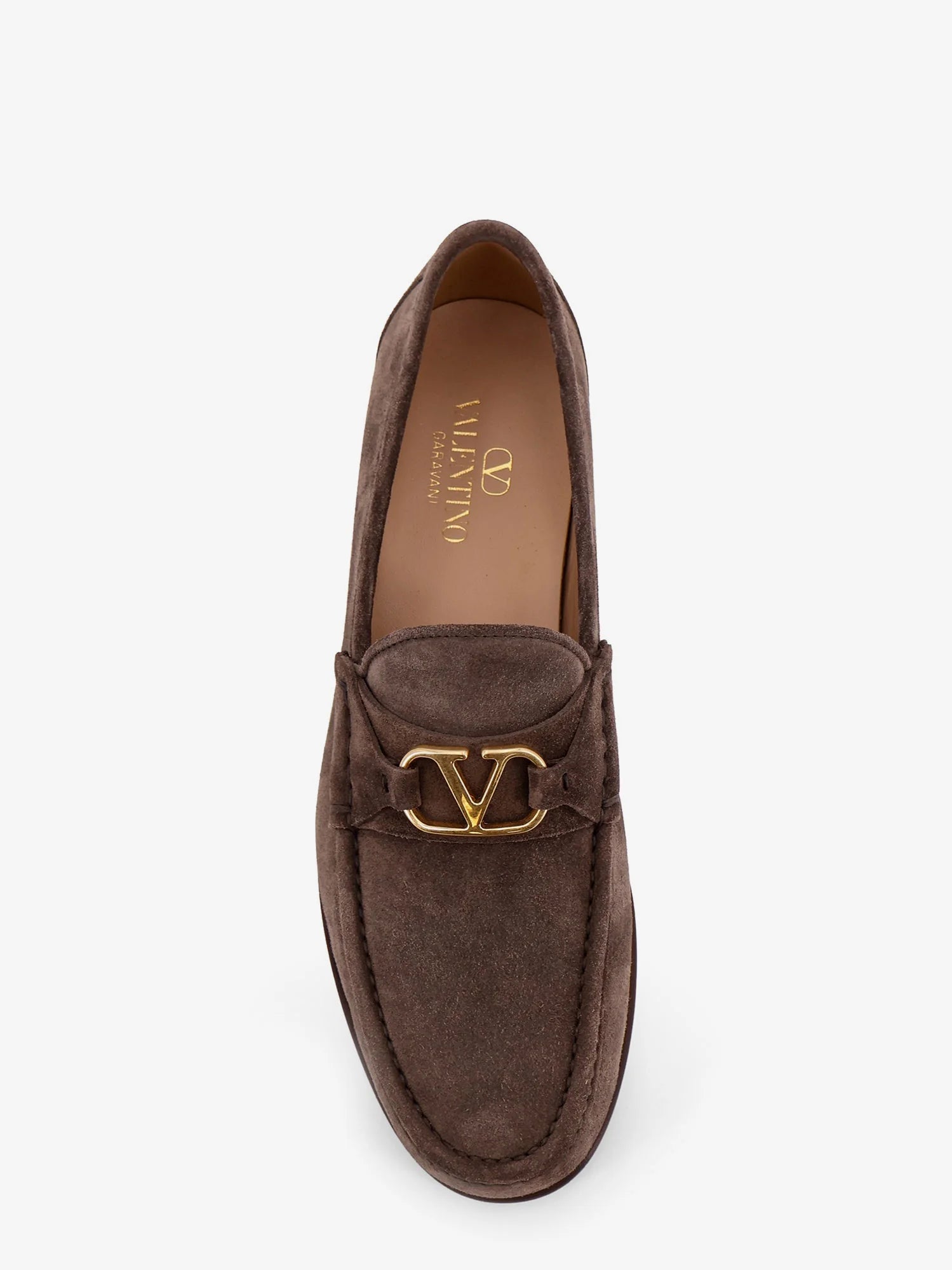 Suede loafers with metal VLogo Signature