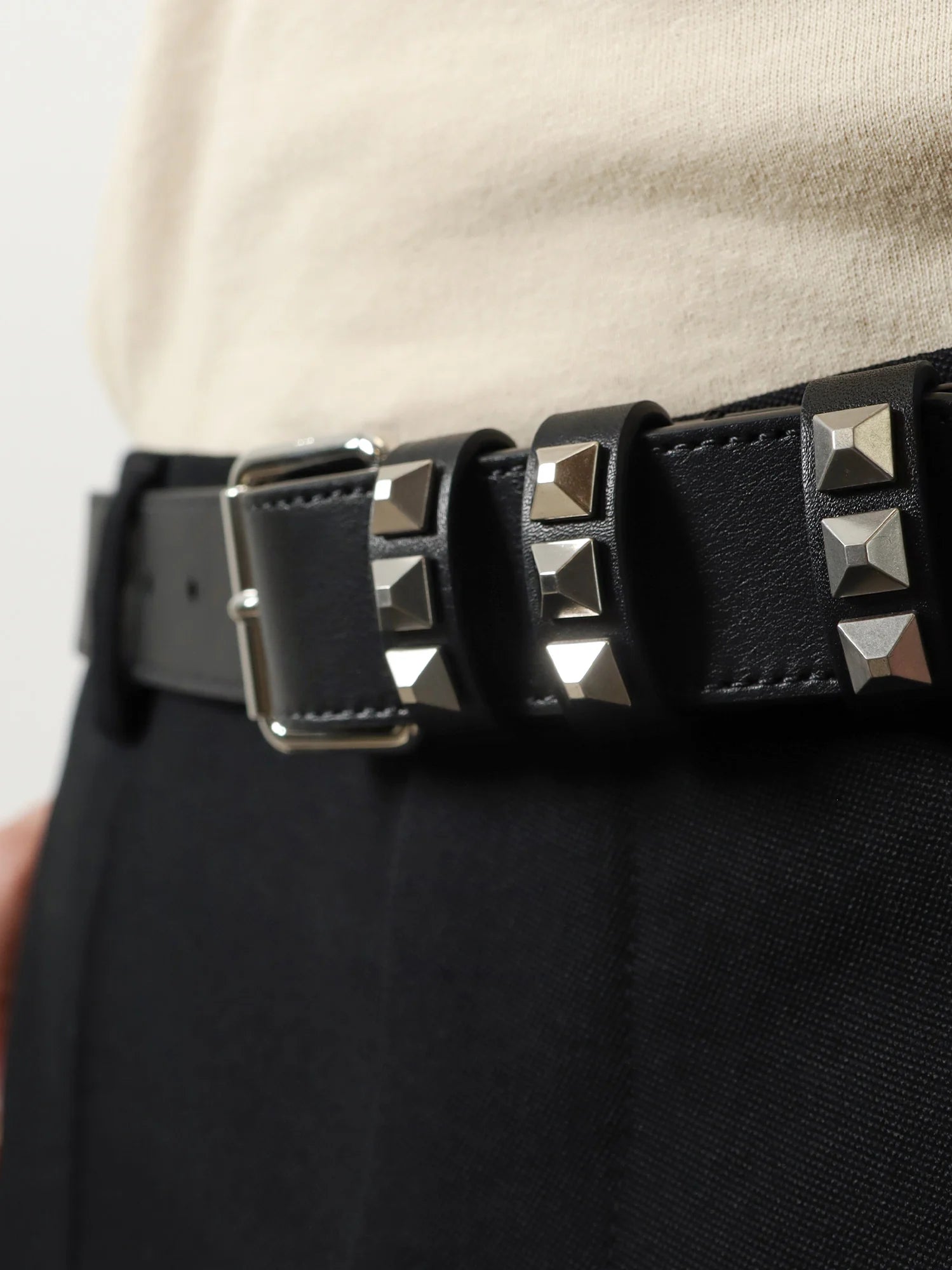 Flaneuse leather belt with iconic studs