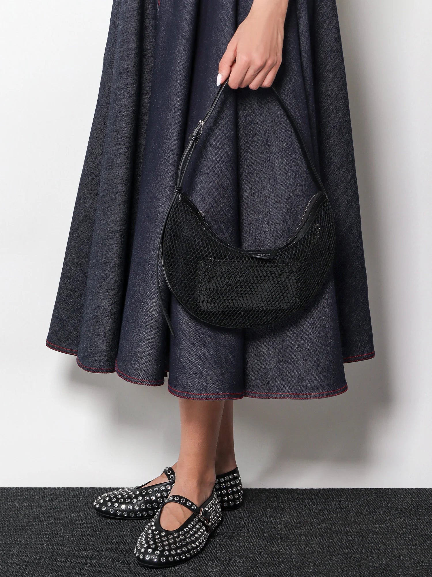 Leather ballet flats with rhinestones