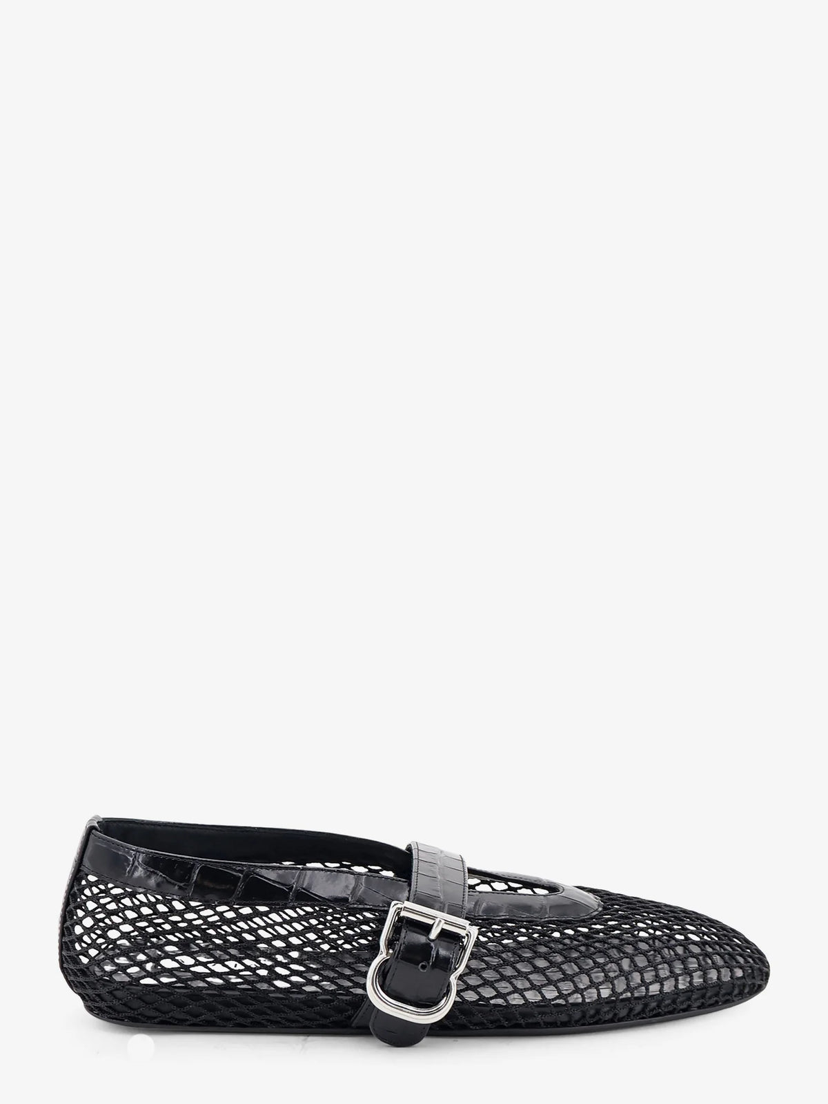 Flat leather ballerinas with crocodile effect