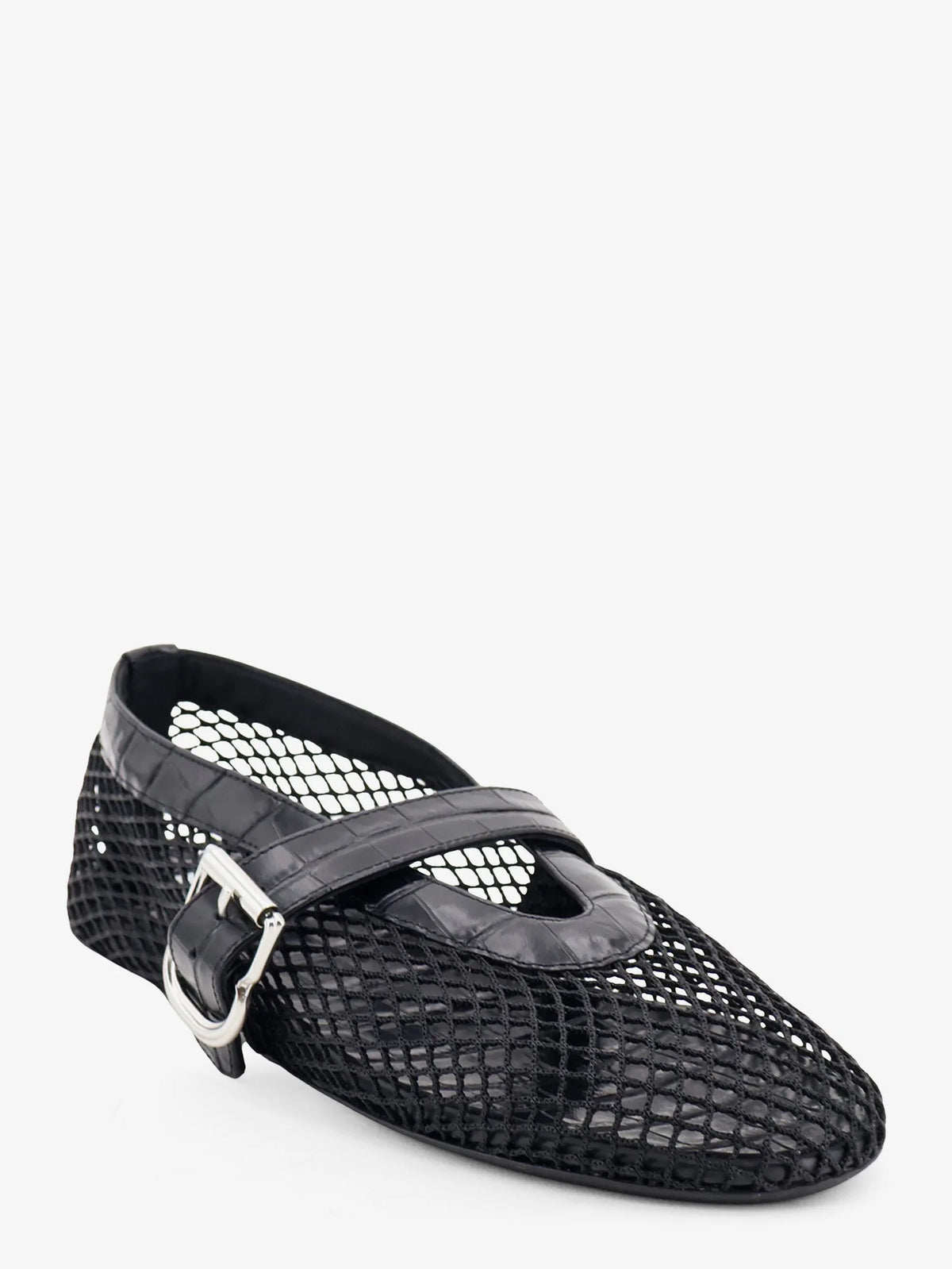 Flat leather ballerinas with crocodile effect