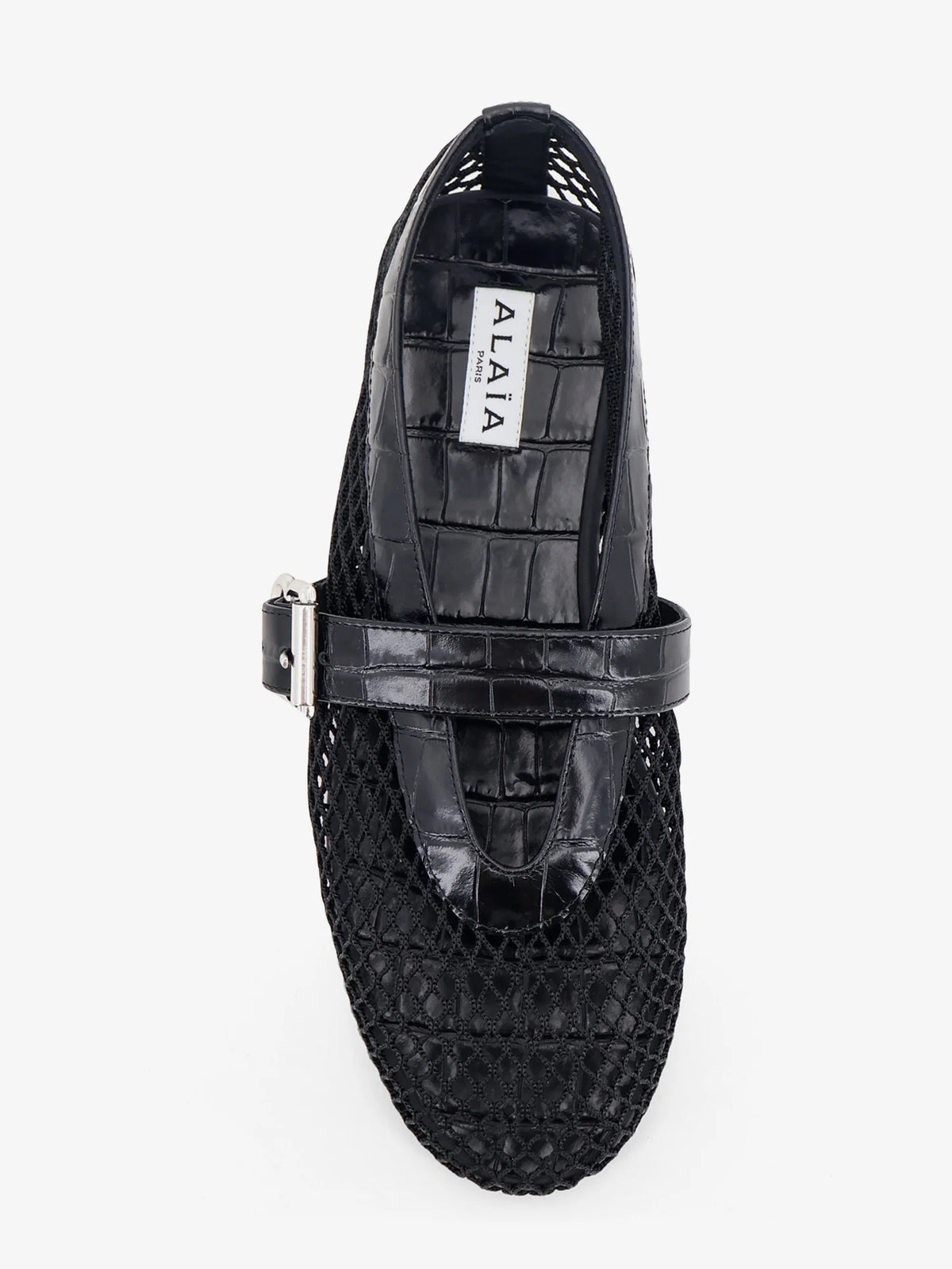 Flat leather ballerinas with crocodile effect