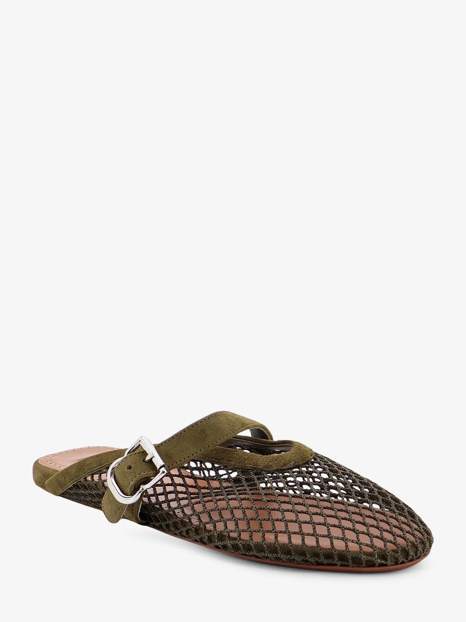 Fishnet mesh and leather sandals