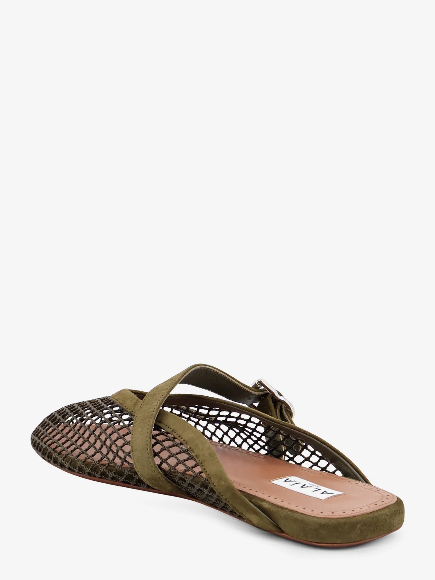 Fishnet mesh and leather sandals