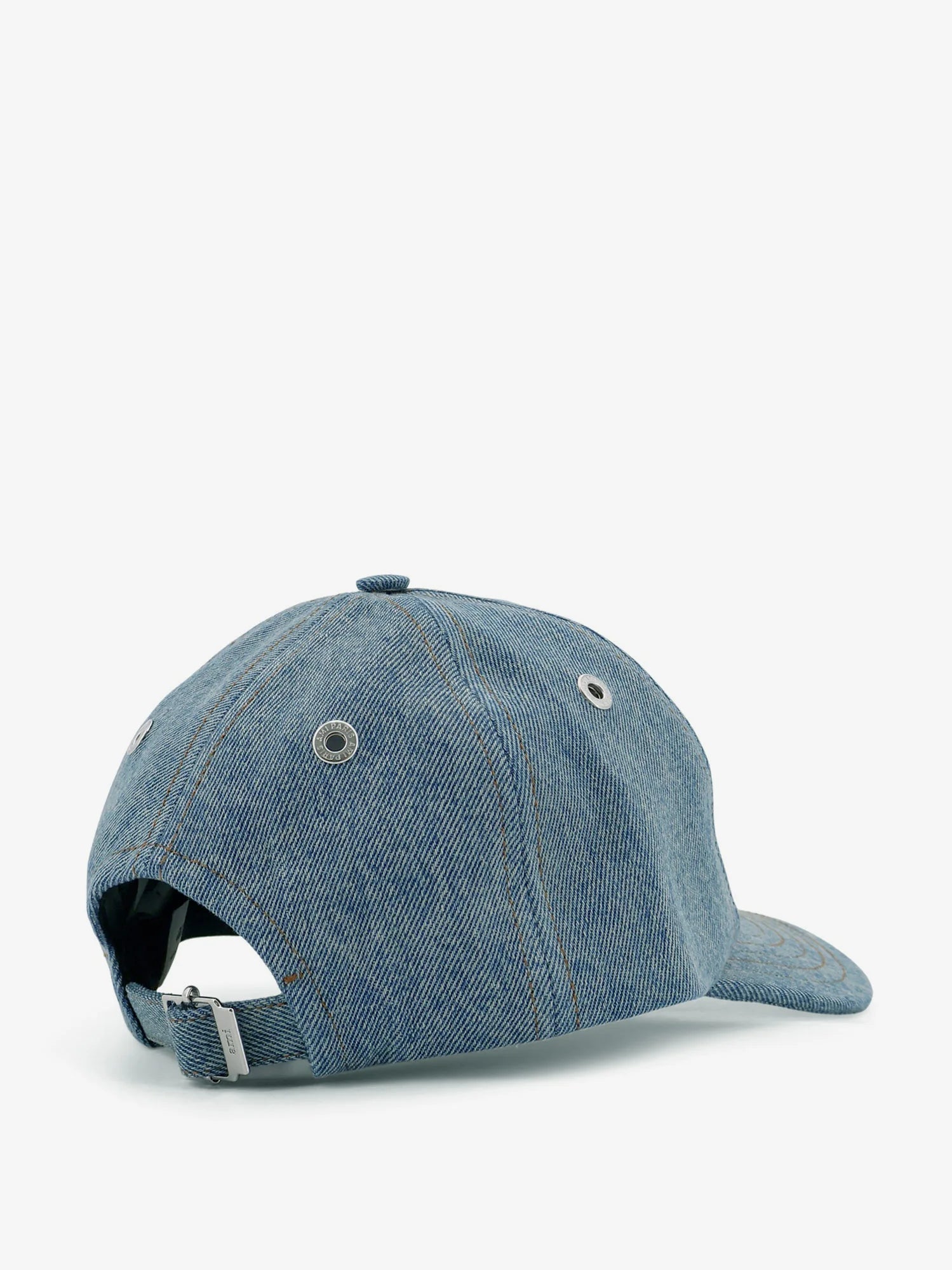 Blue denim hat with embroidered logo