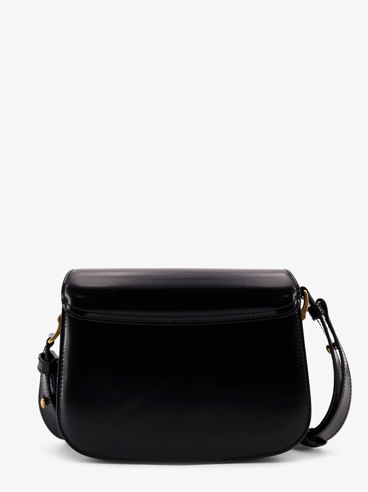 Leather shoulder bag with metal logo on the front