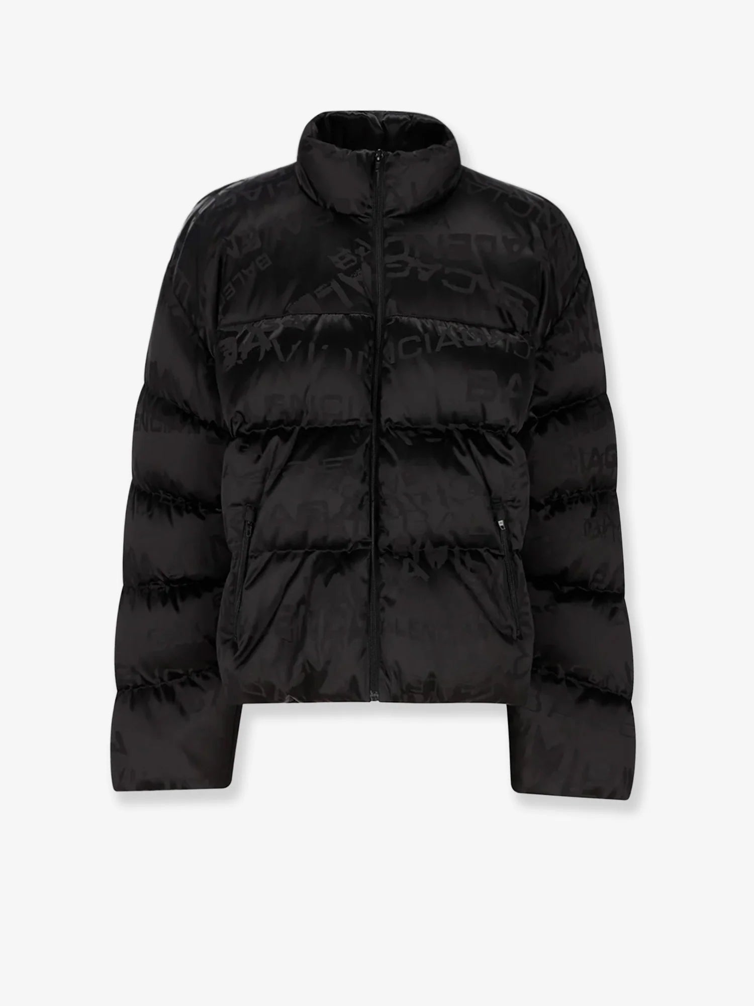 Nylon down jacket with all-over lettering logo