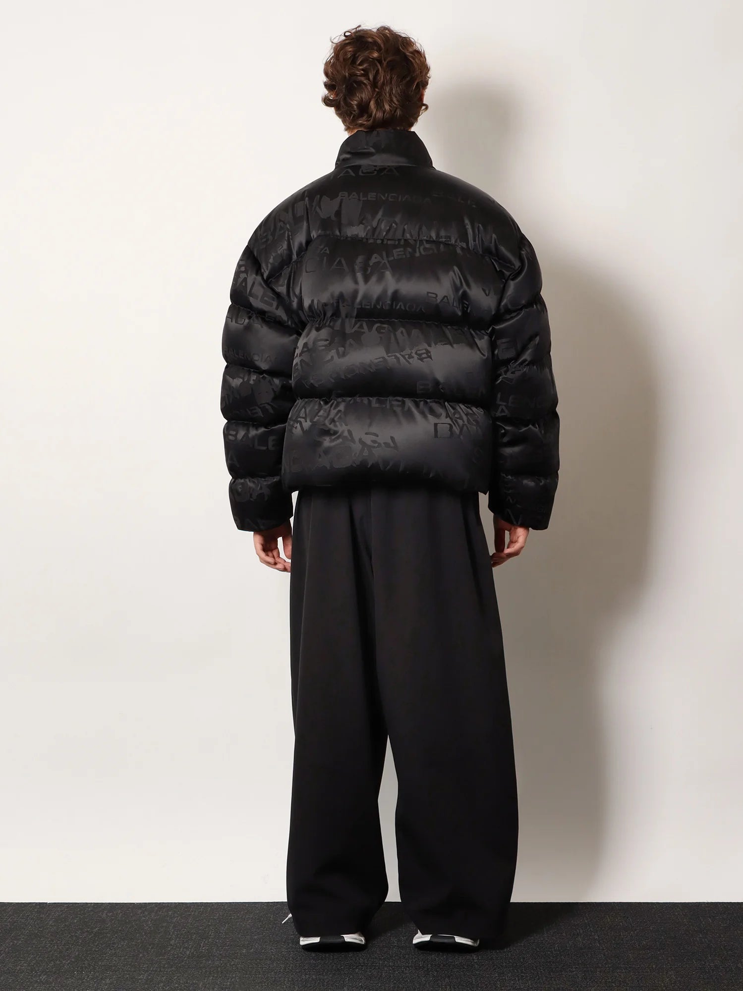 Nylon down jacket with all-over lettering logo