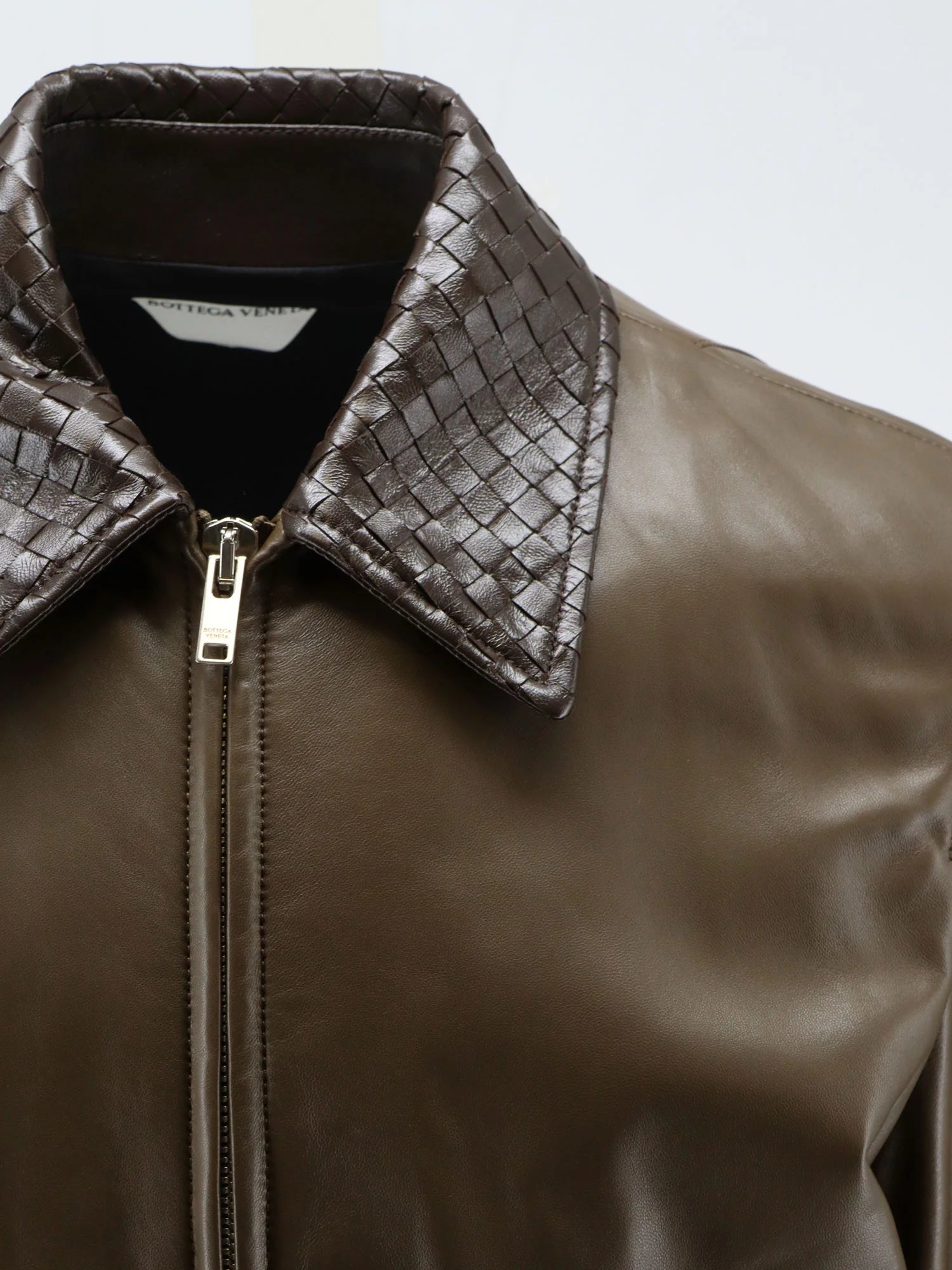 Leather Jacket with Ibntrecciato detail