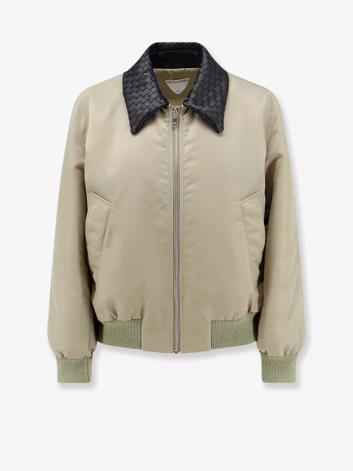 Nylon blouson with Intrecciato leather collar