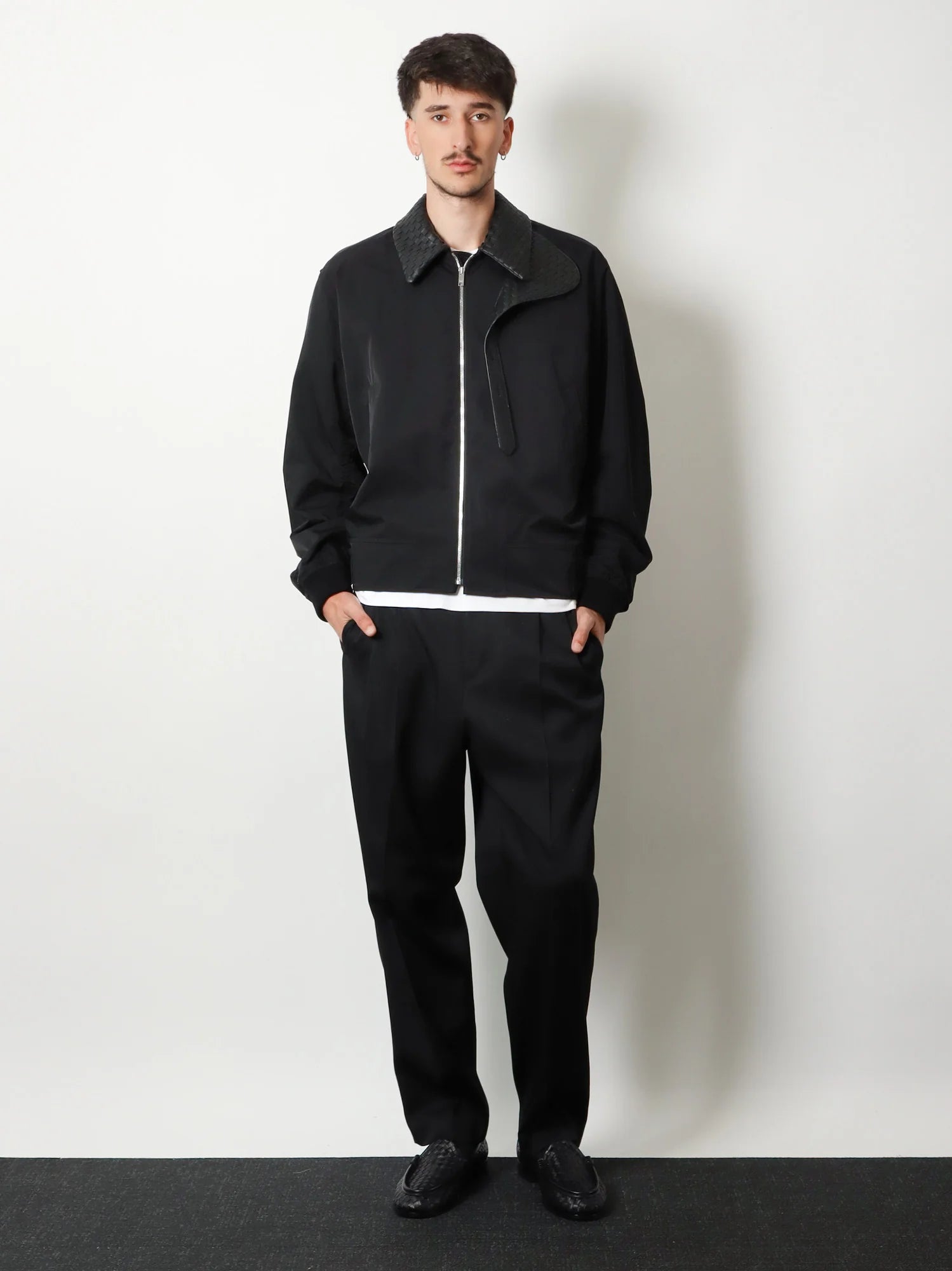 Nylon and cotton jacket with Intrecciato details