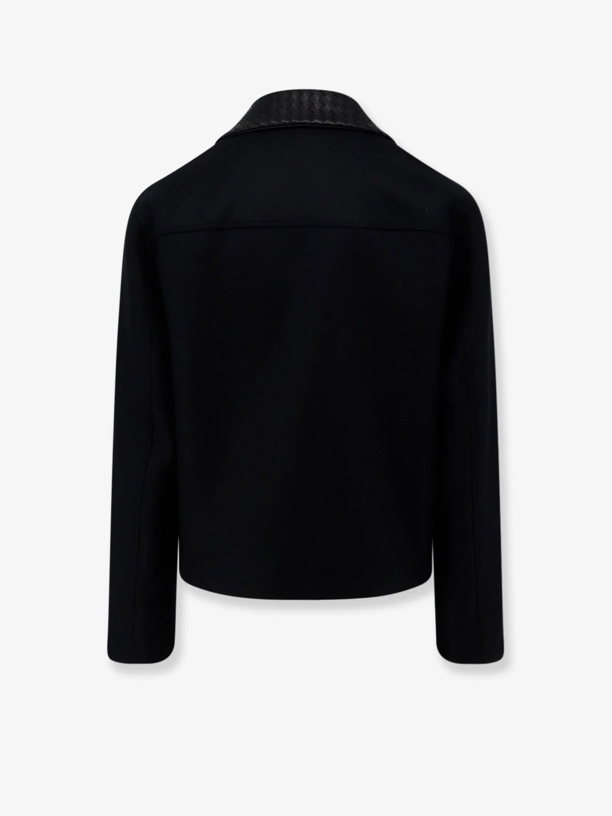 Wool jacket with leather collar with Intrecciato motif