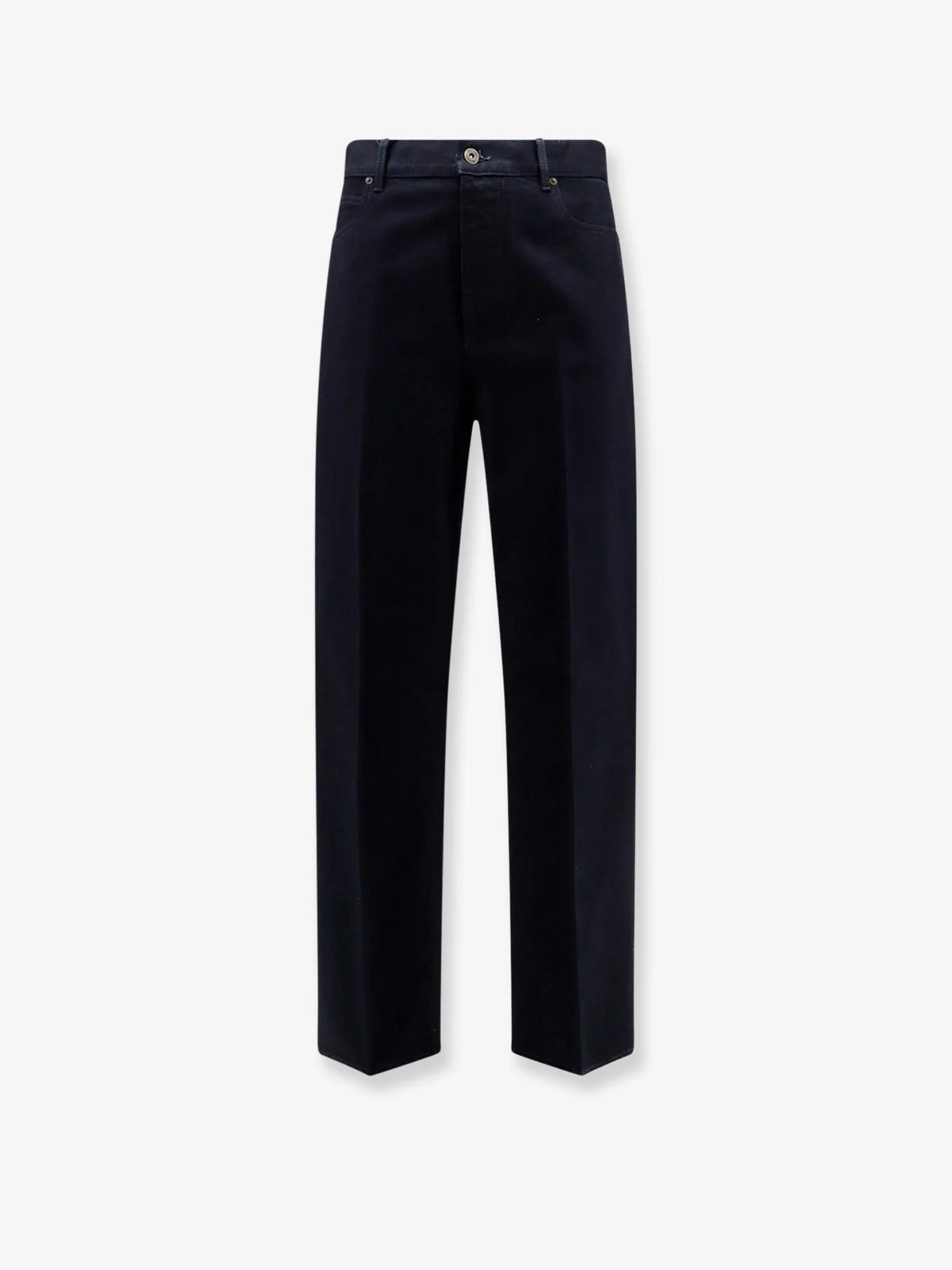 Jeans with leather patch with embossed Intrecciato motif