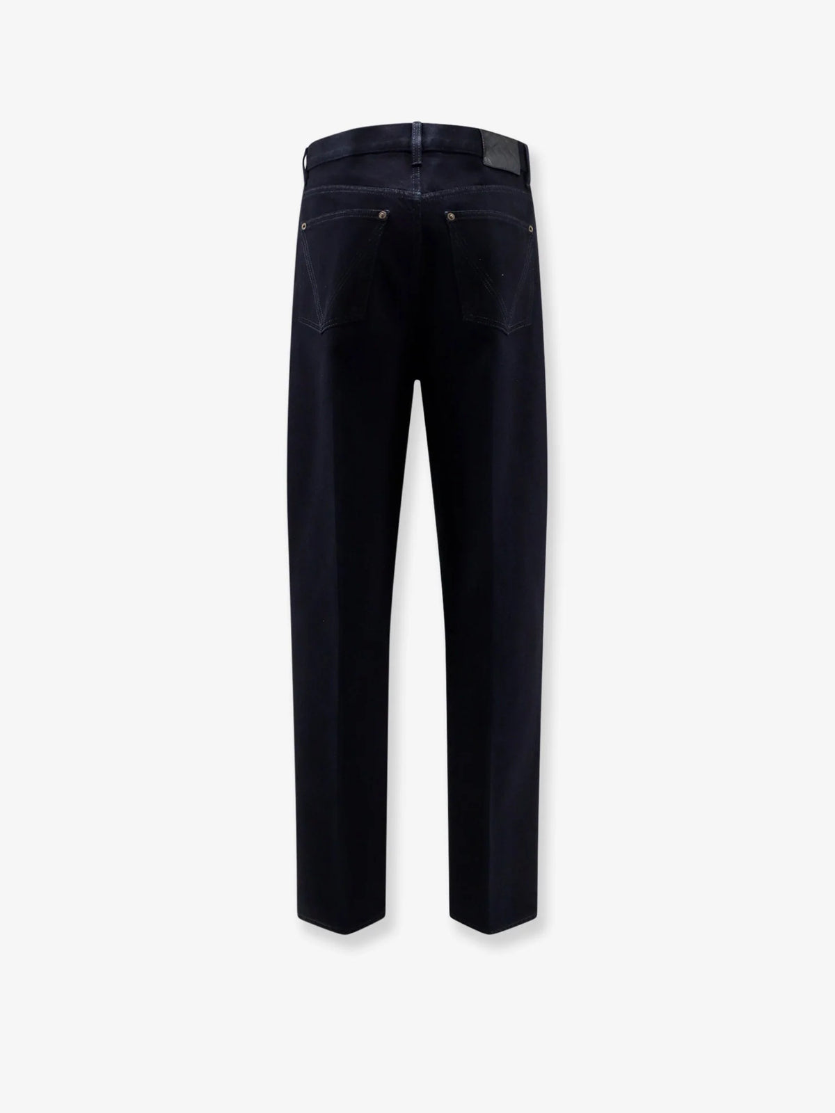Jeans with leather patch with embossed Intrecciato motif