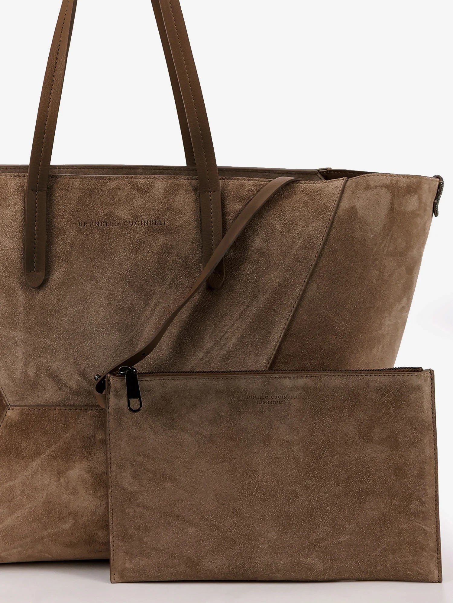 BC Duo suede shoulder bag with engraved logo