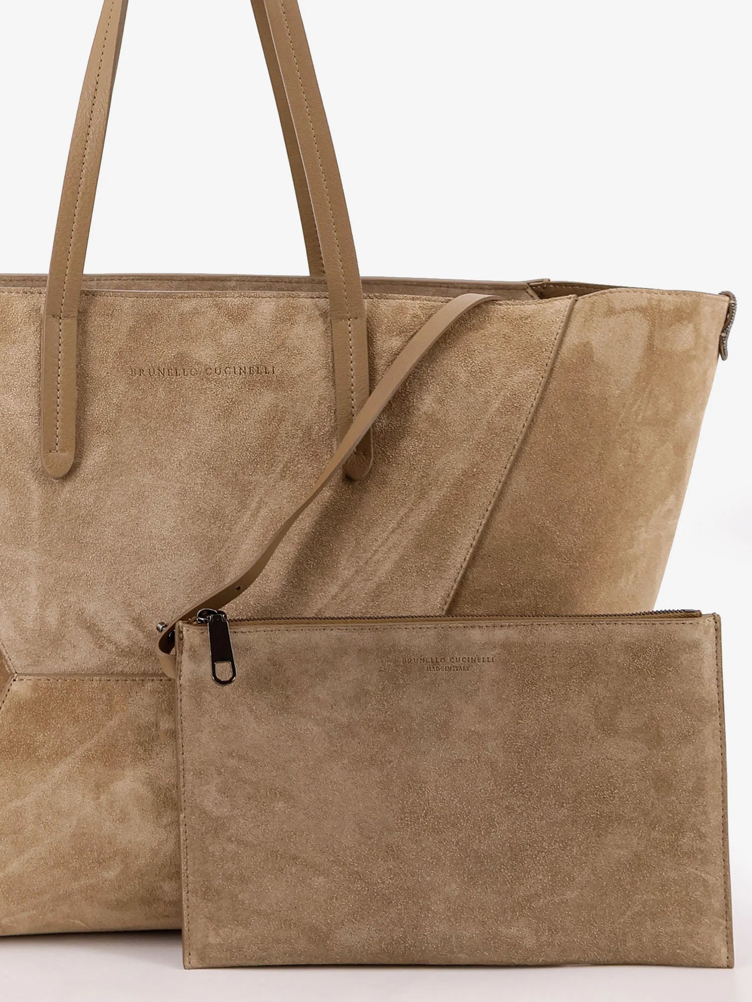 BC Duo suede shoulder bag with engraved logo
