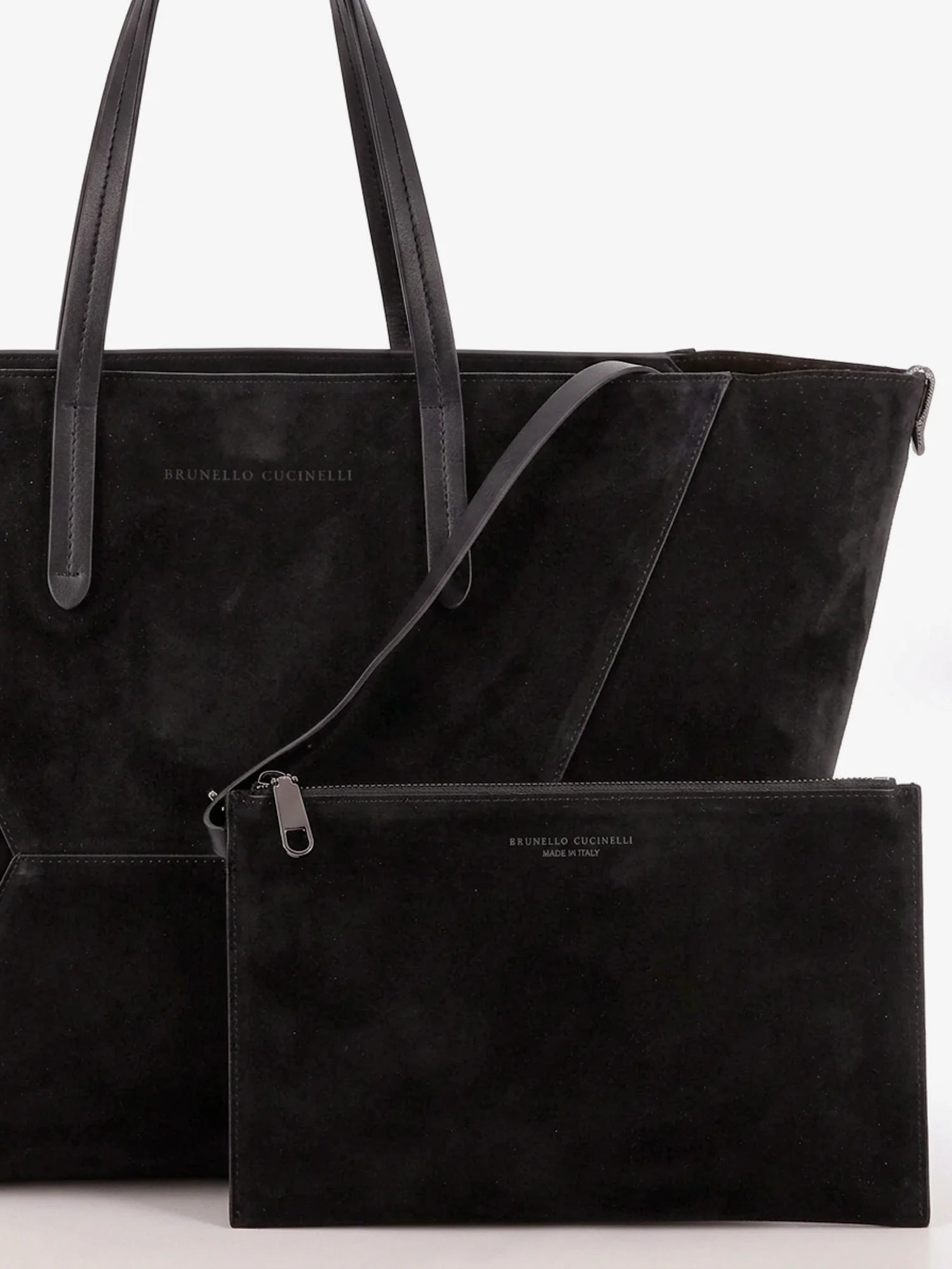 BC Duo suede shoulder bag with engraved logo