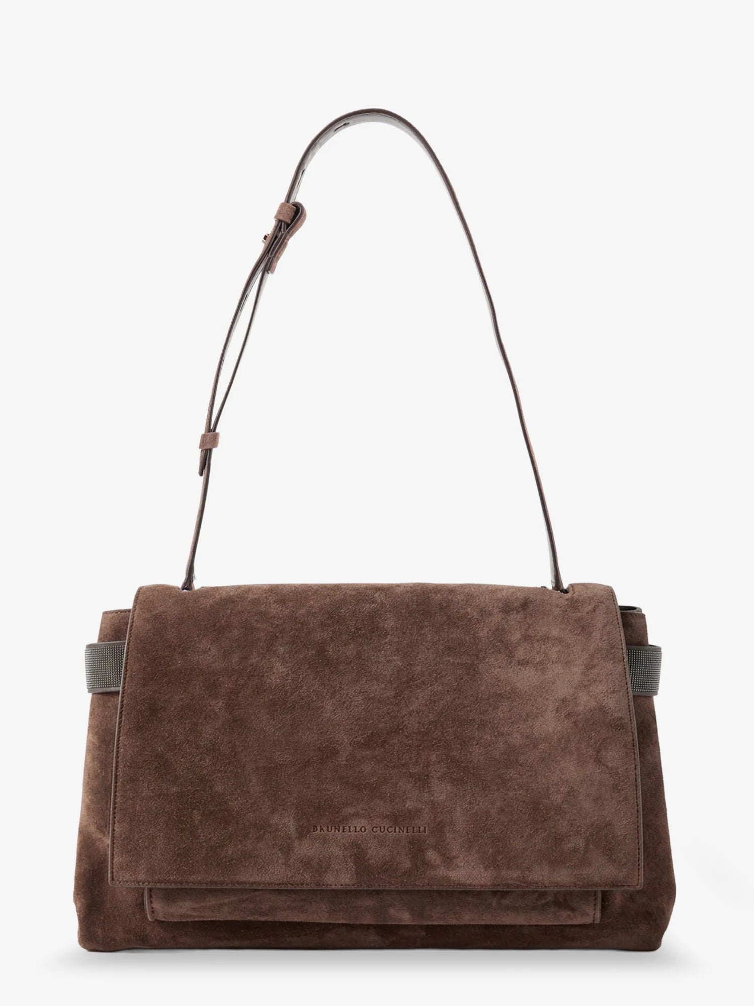 Suede crossbody bag with Monili details