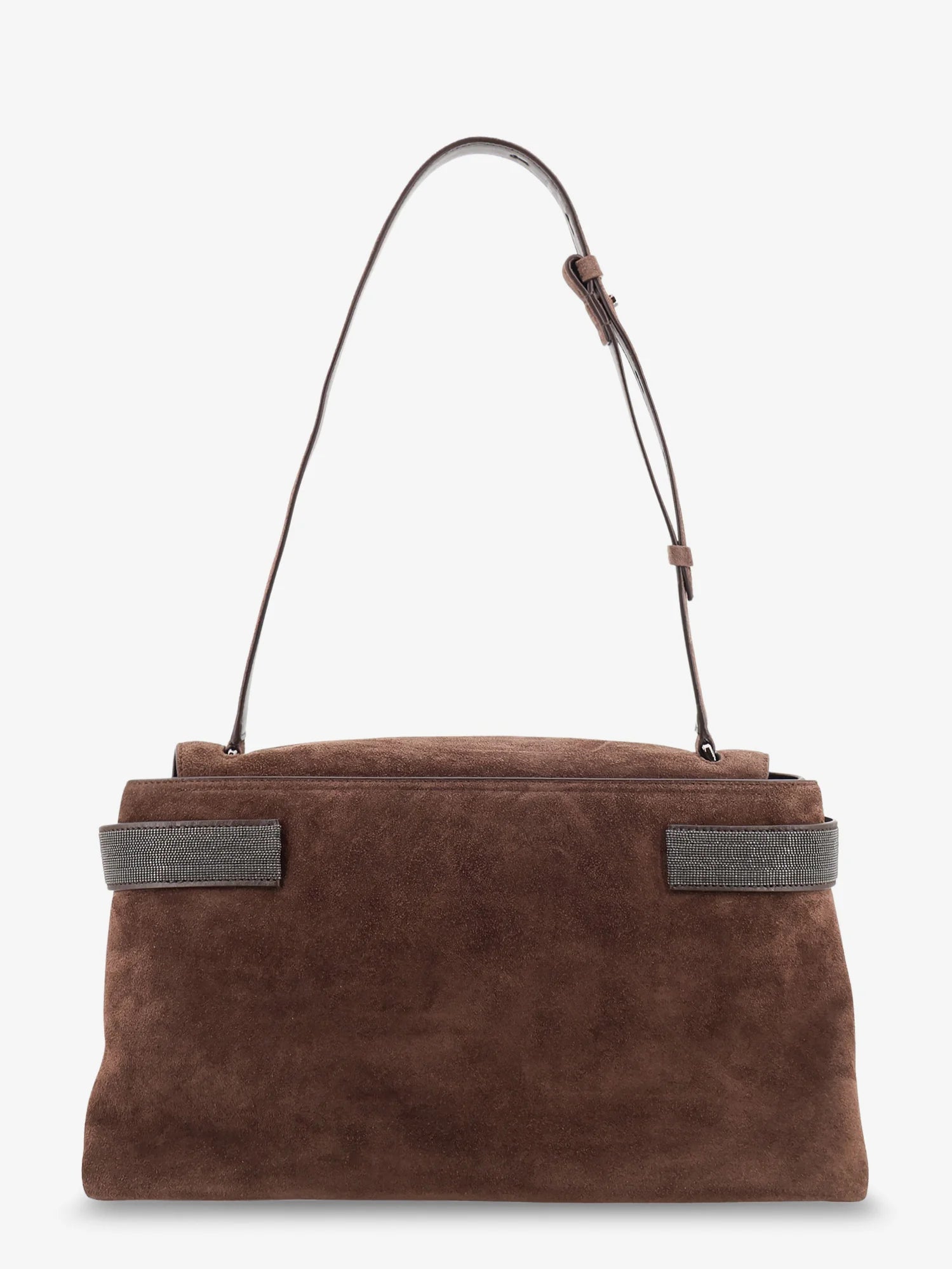 Suede crossbody bag with Monili details