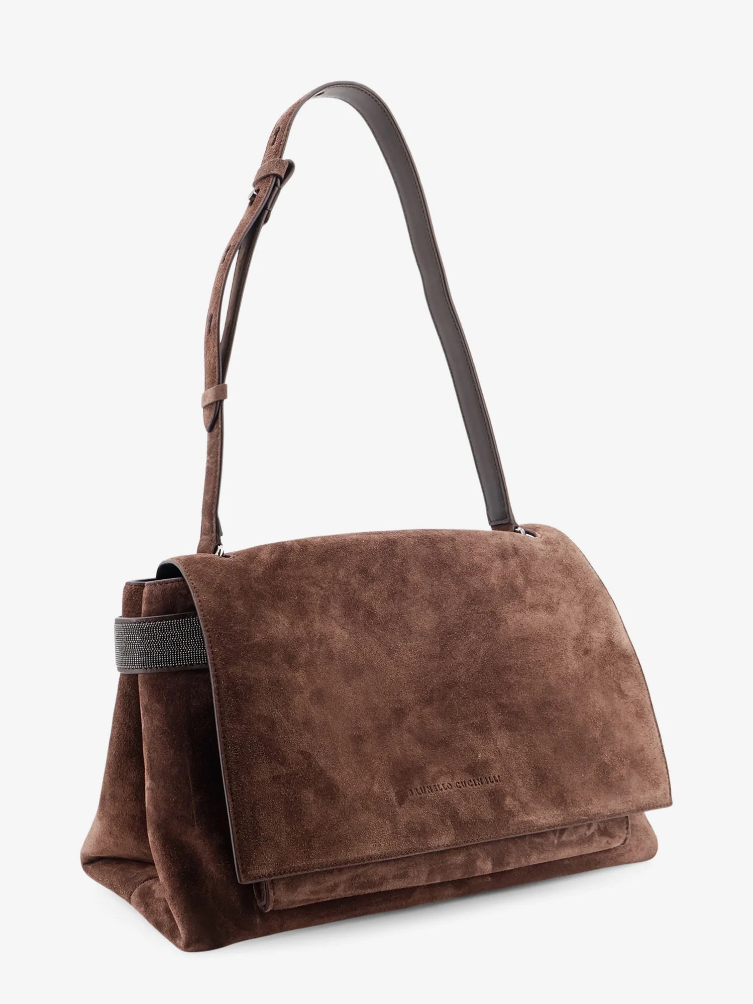 Suede crossbody bag with Monili details