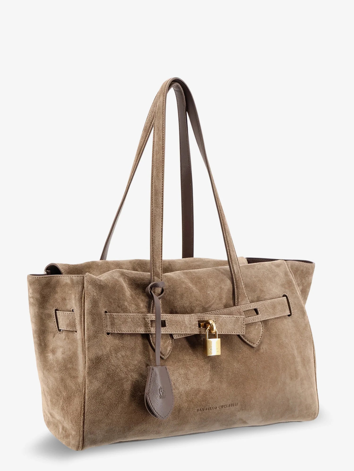 Suede shoulder bag with logo padlock detail