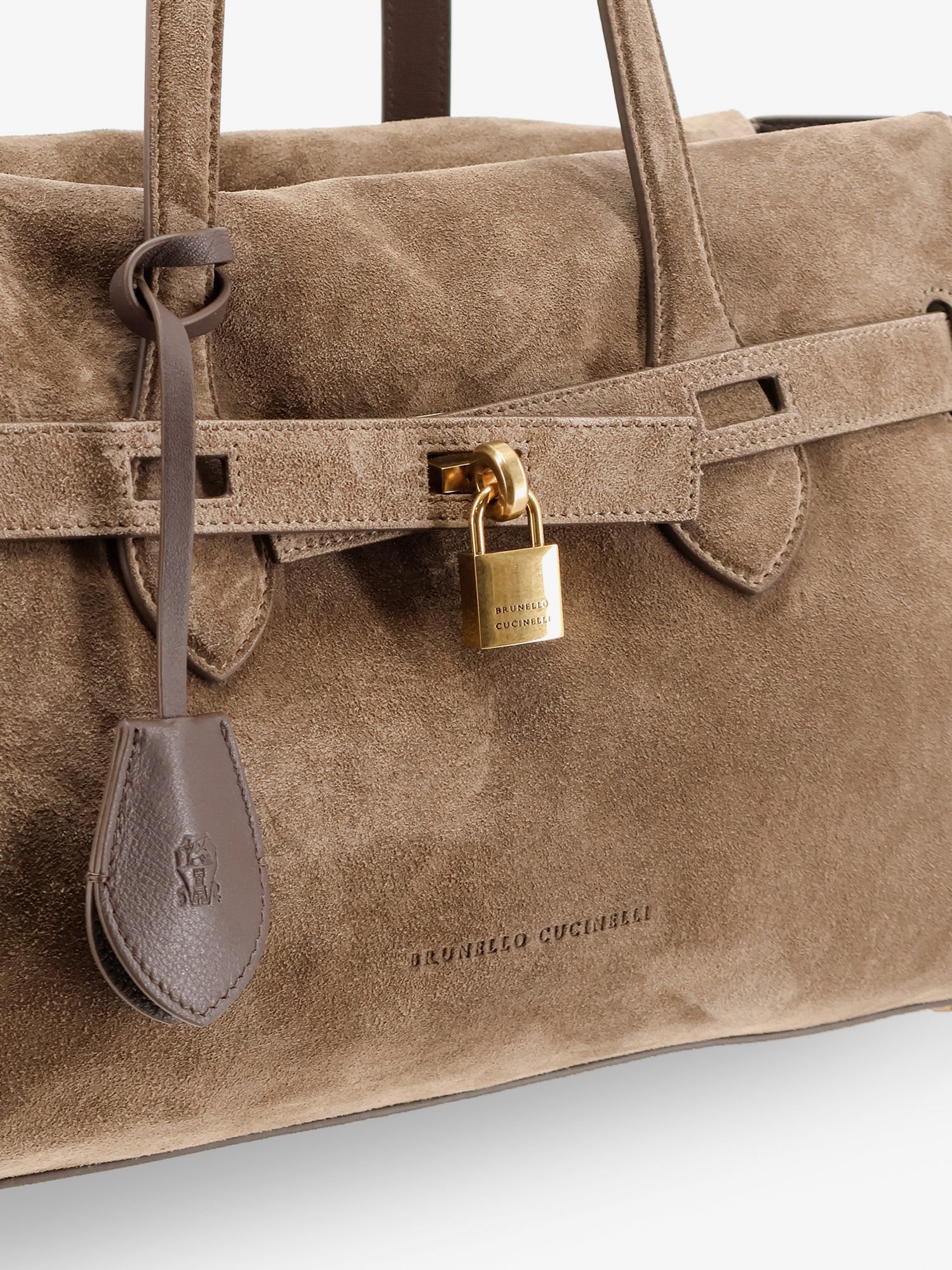 Suede shoulder bag with logo padlock detail
