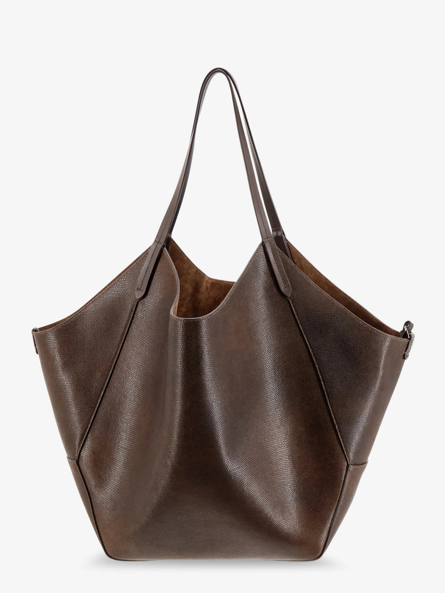 Leather shopping bag with side Monili detail