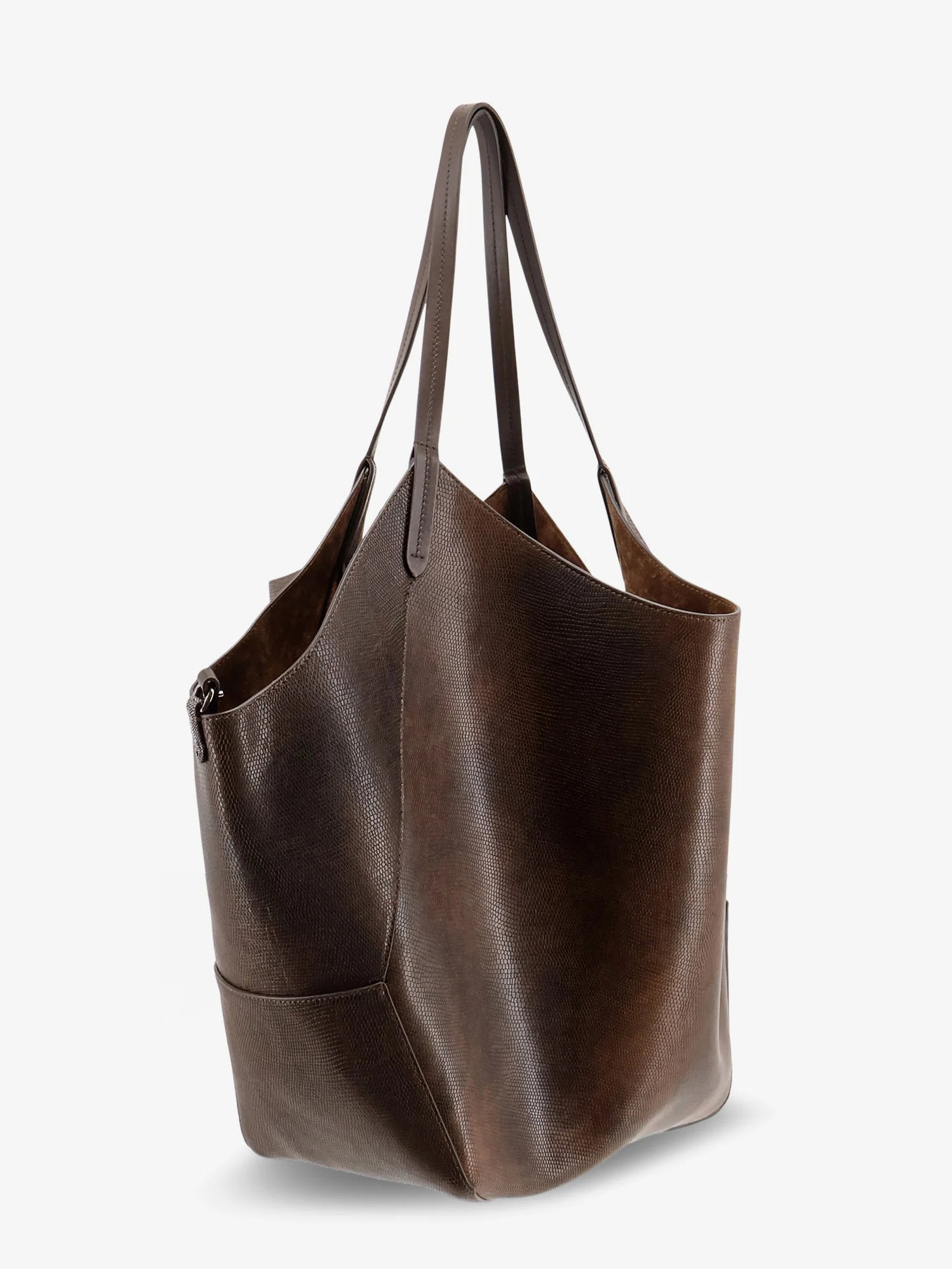 Leather shopping bag with side Monili detail