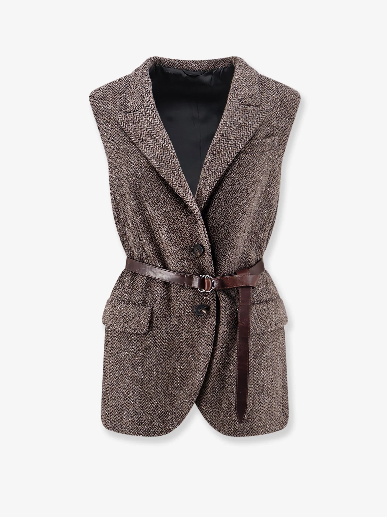Sleeveless blazer with belt