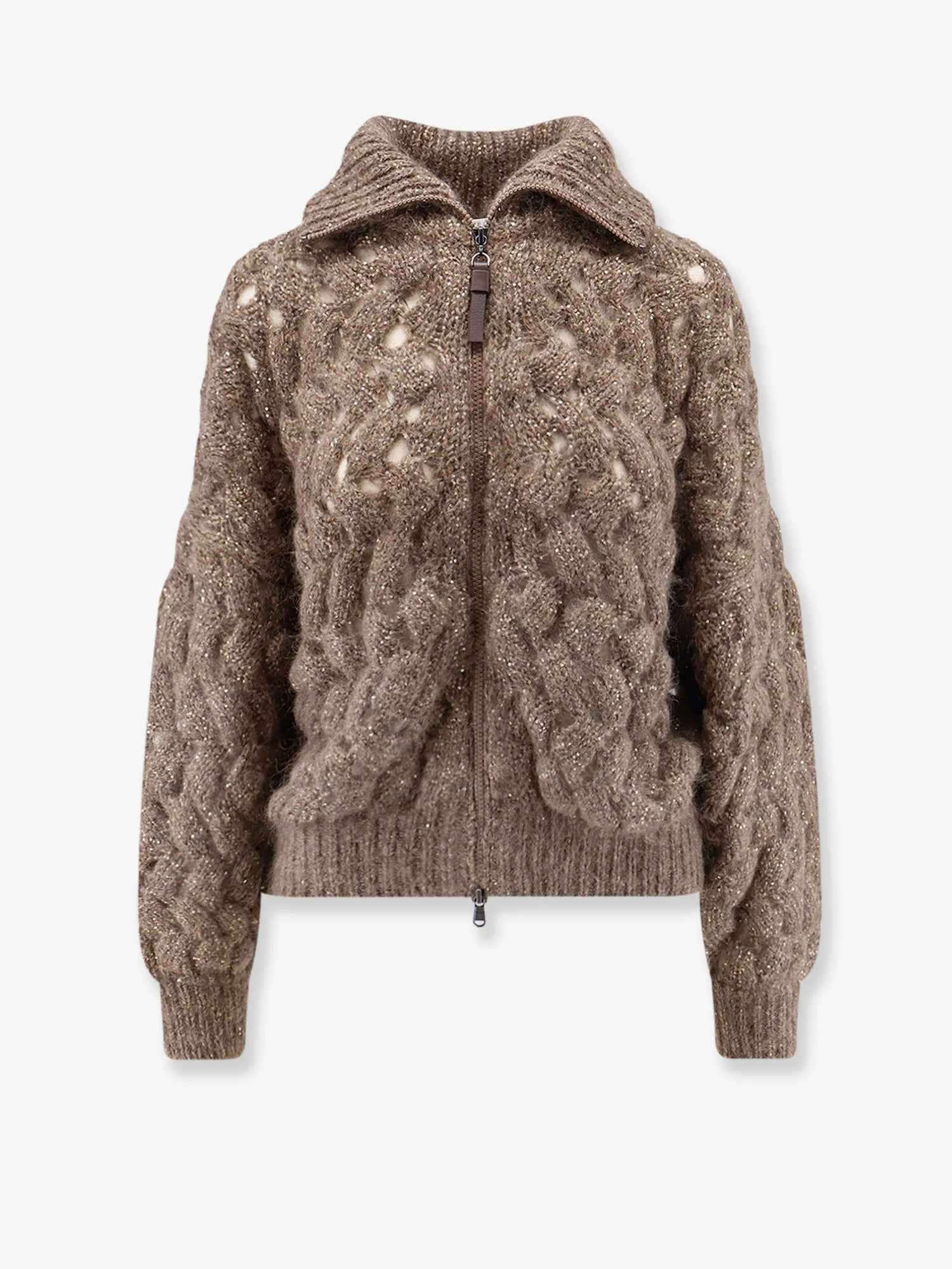 Perforated cardigan with micro-sequins