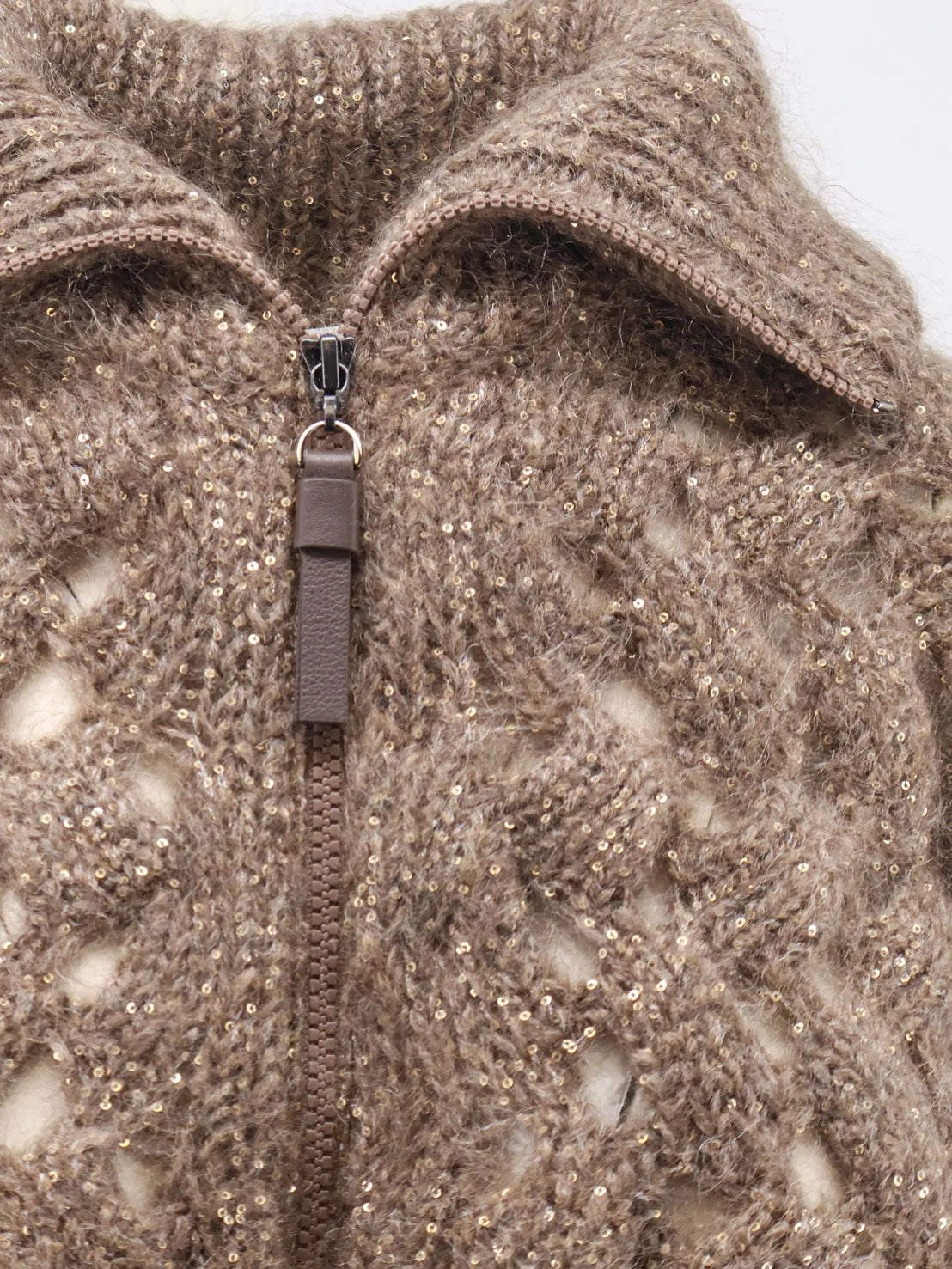 Perforated cardigan with micro-sequins