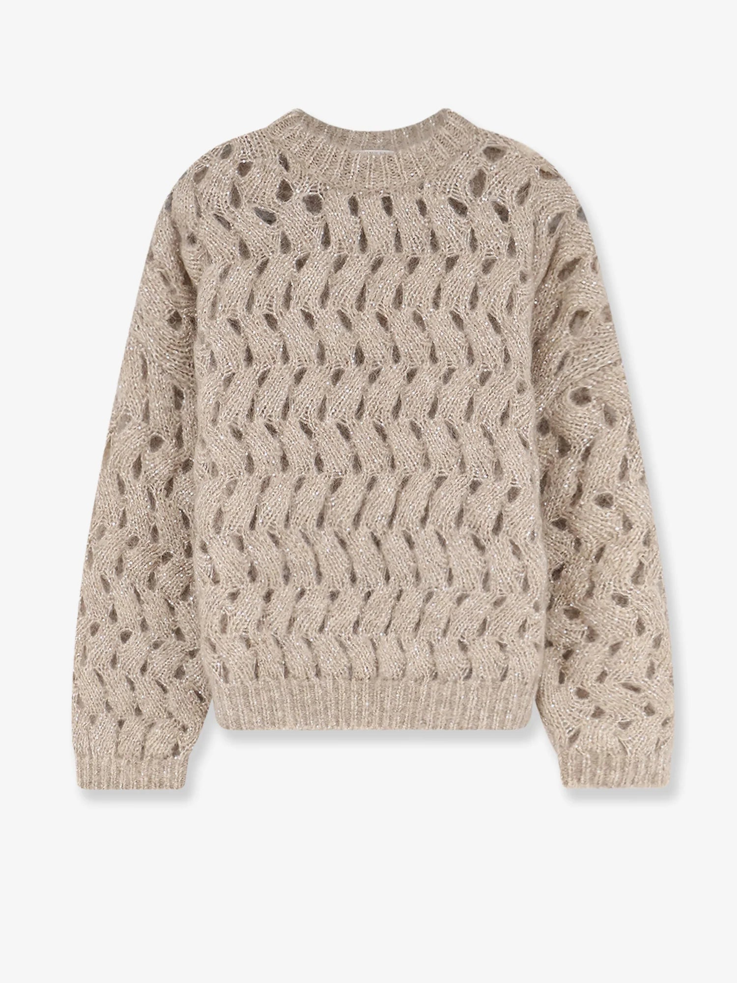 Perforated sweater with micro sequins