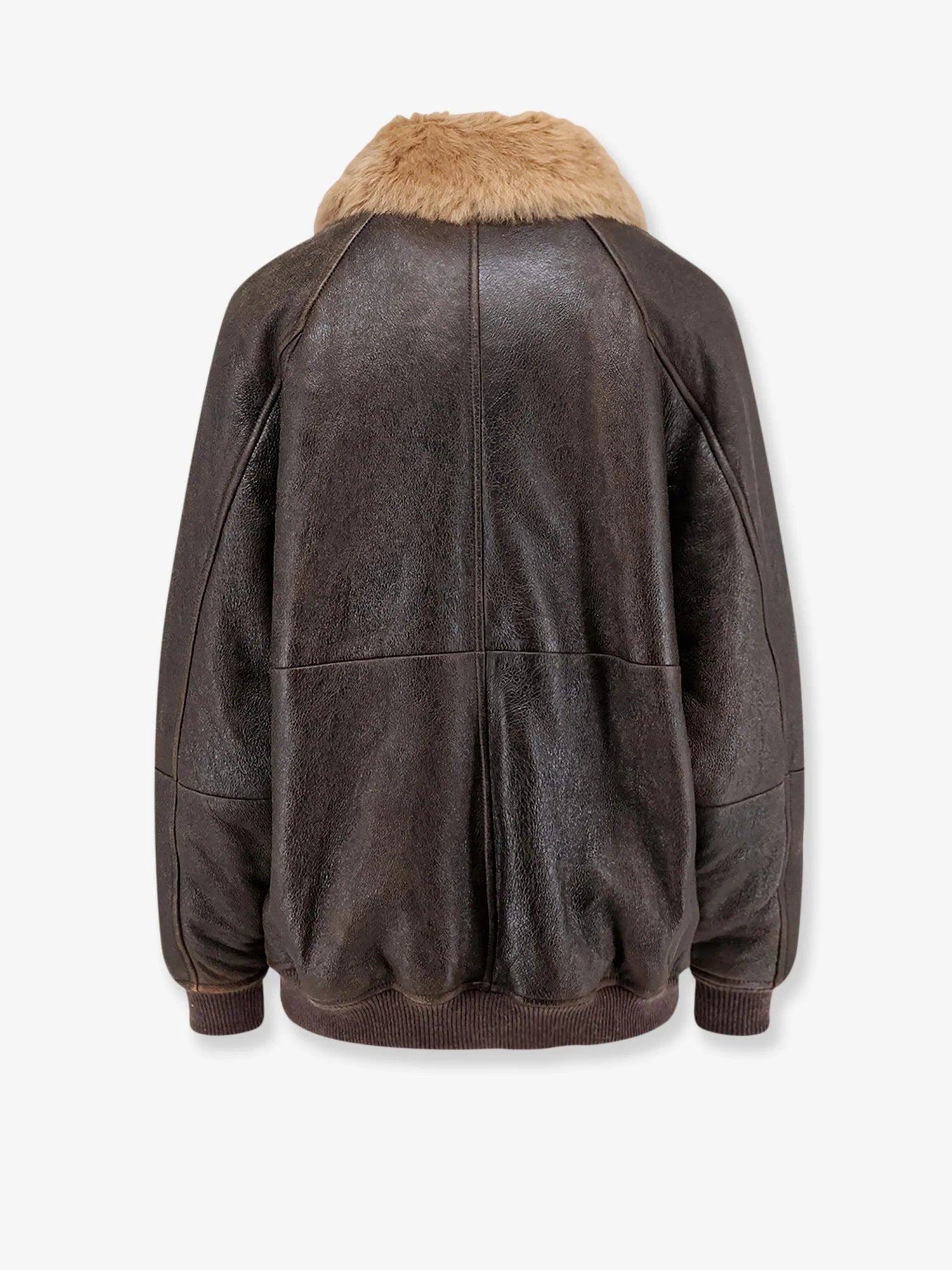 Leather jacket with shearling collar