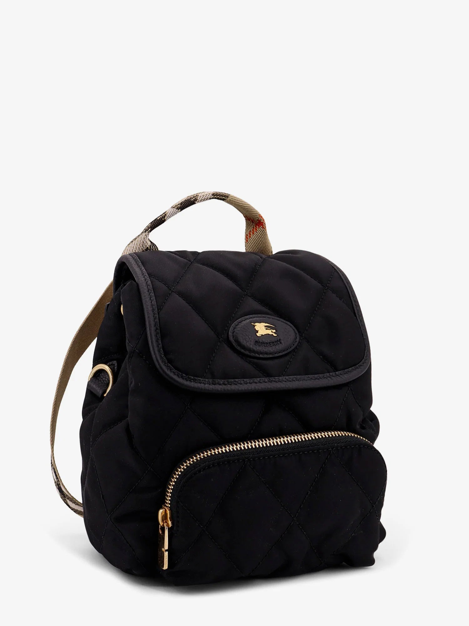 Mini nylon backpack with leather logo patch