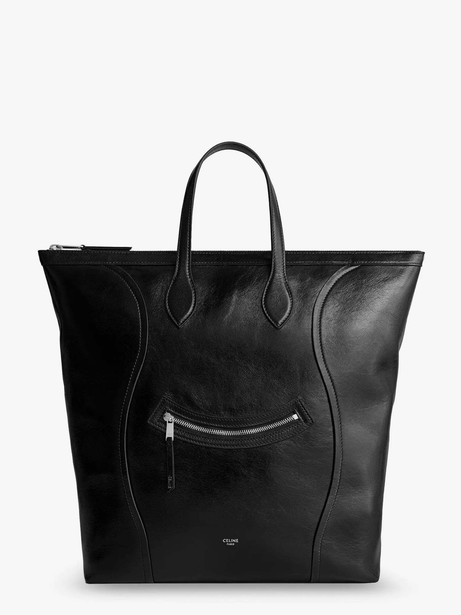 Cabas leather shopping bag with front logo