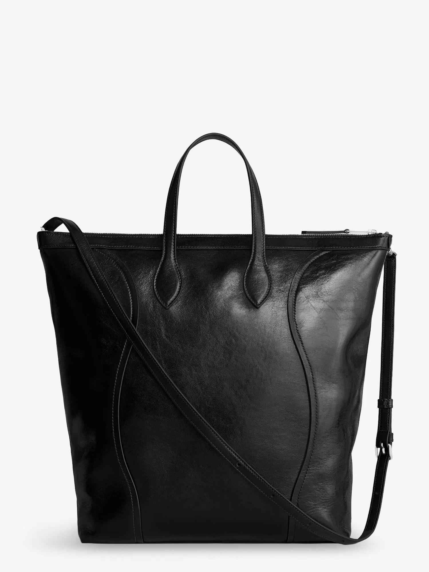 Cabas leather shopping bag with front logo