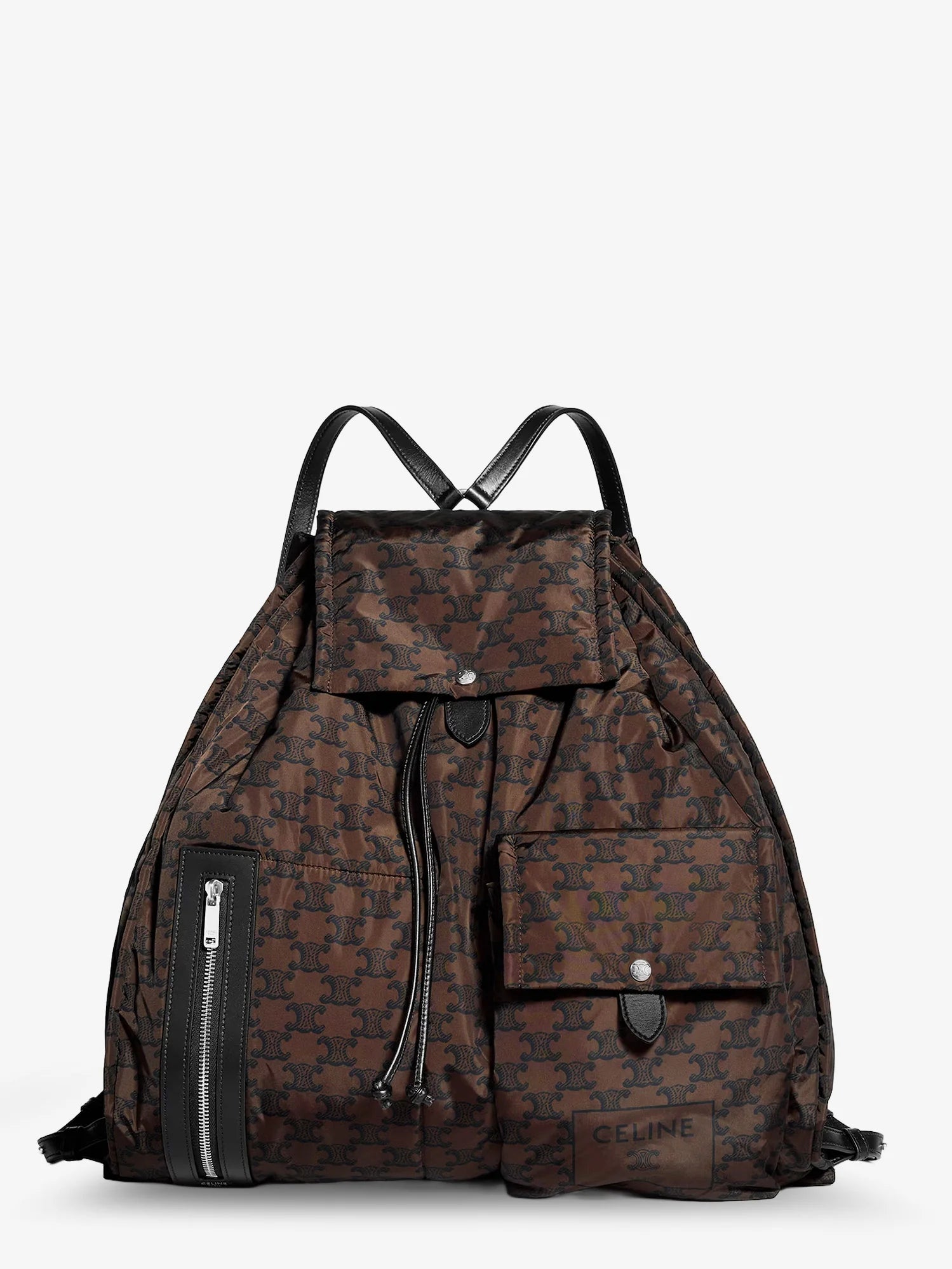Nylon and leather backpack with Triomphe print