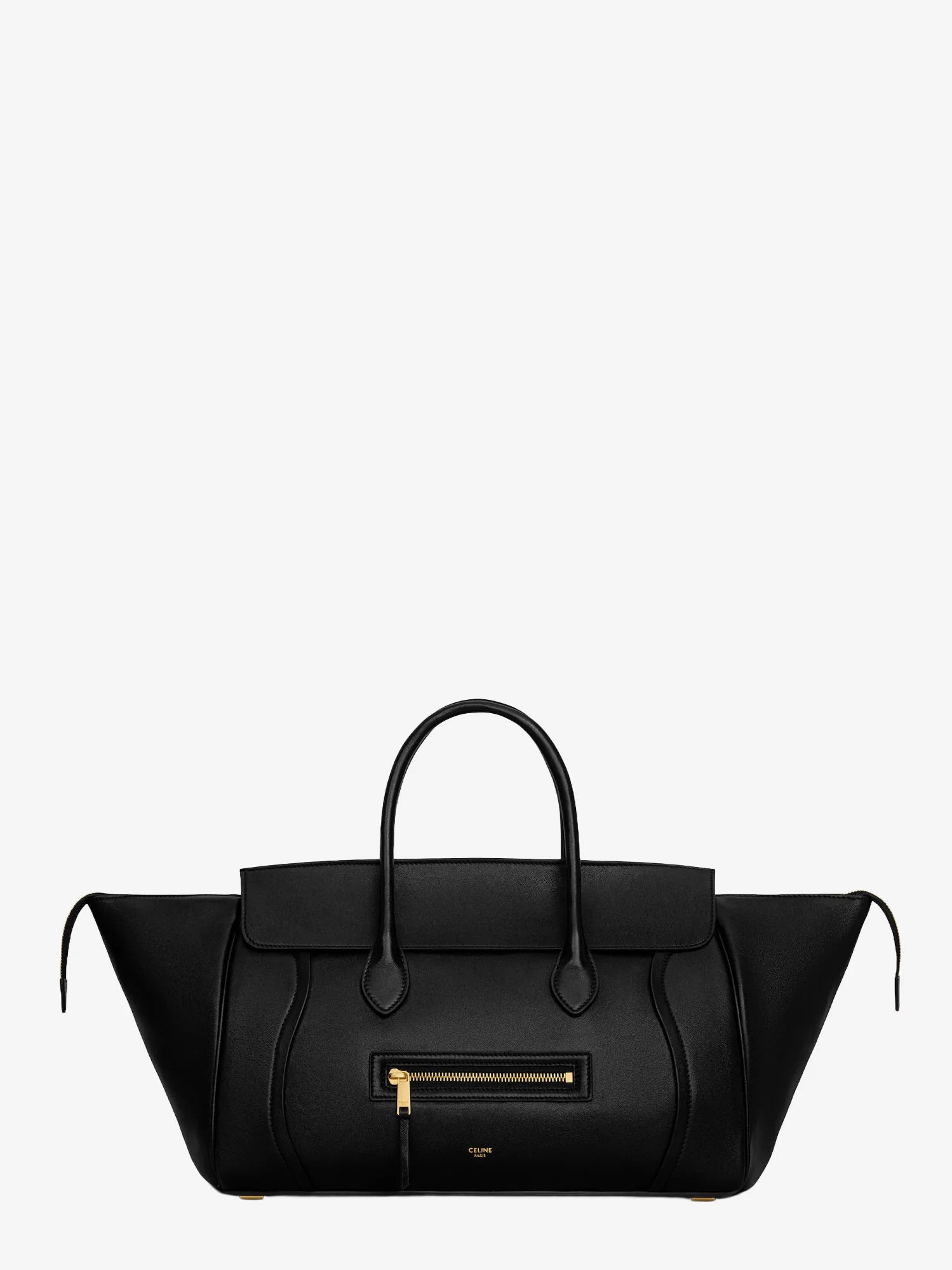 Luggage leather handbag with logo lettering on the front