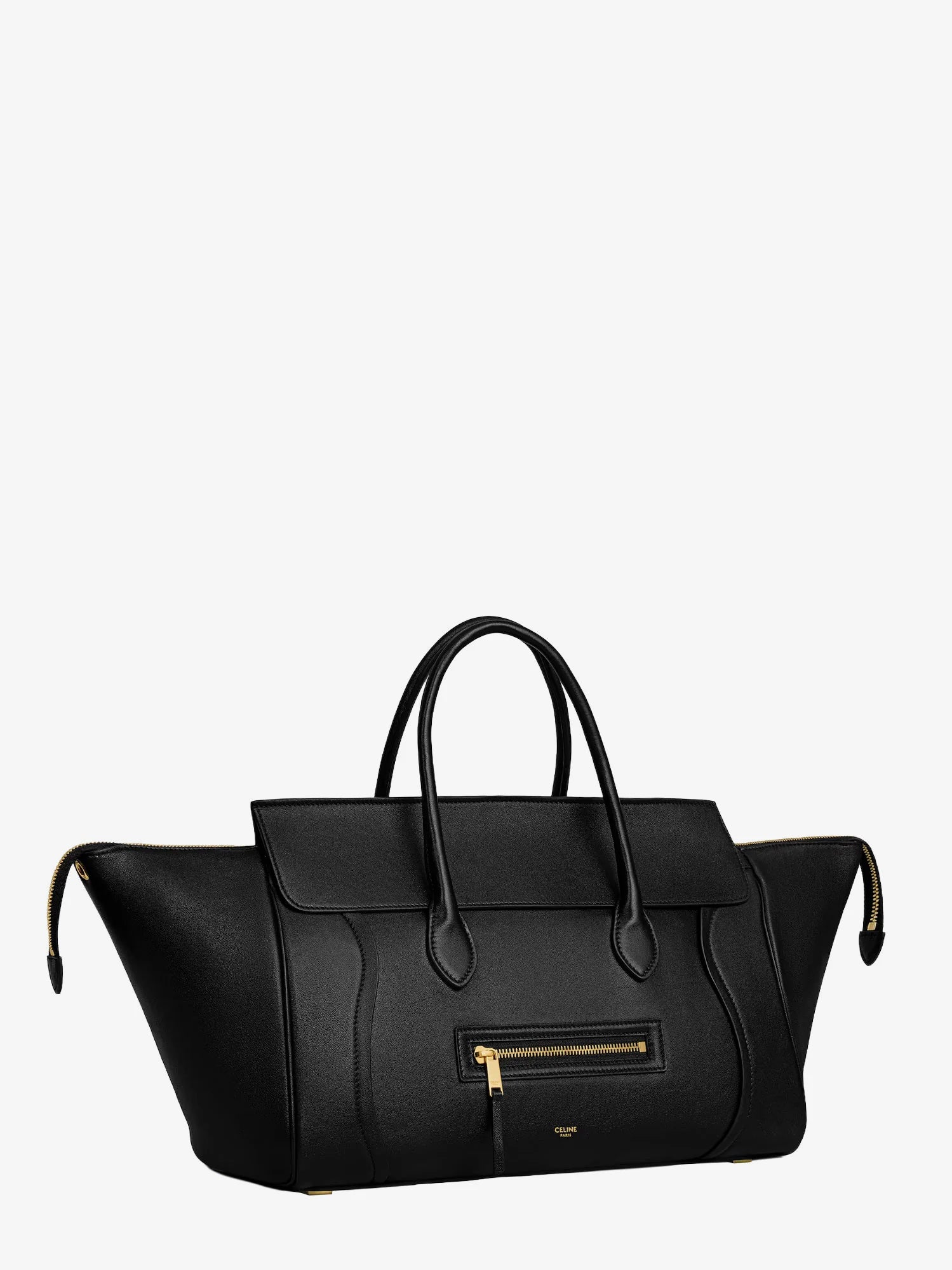 Luggage leather handbag with logo lettering on the front