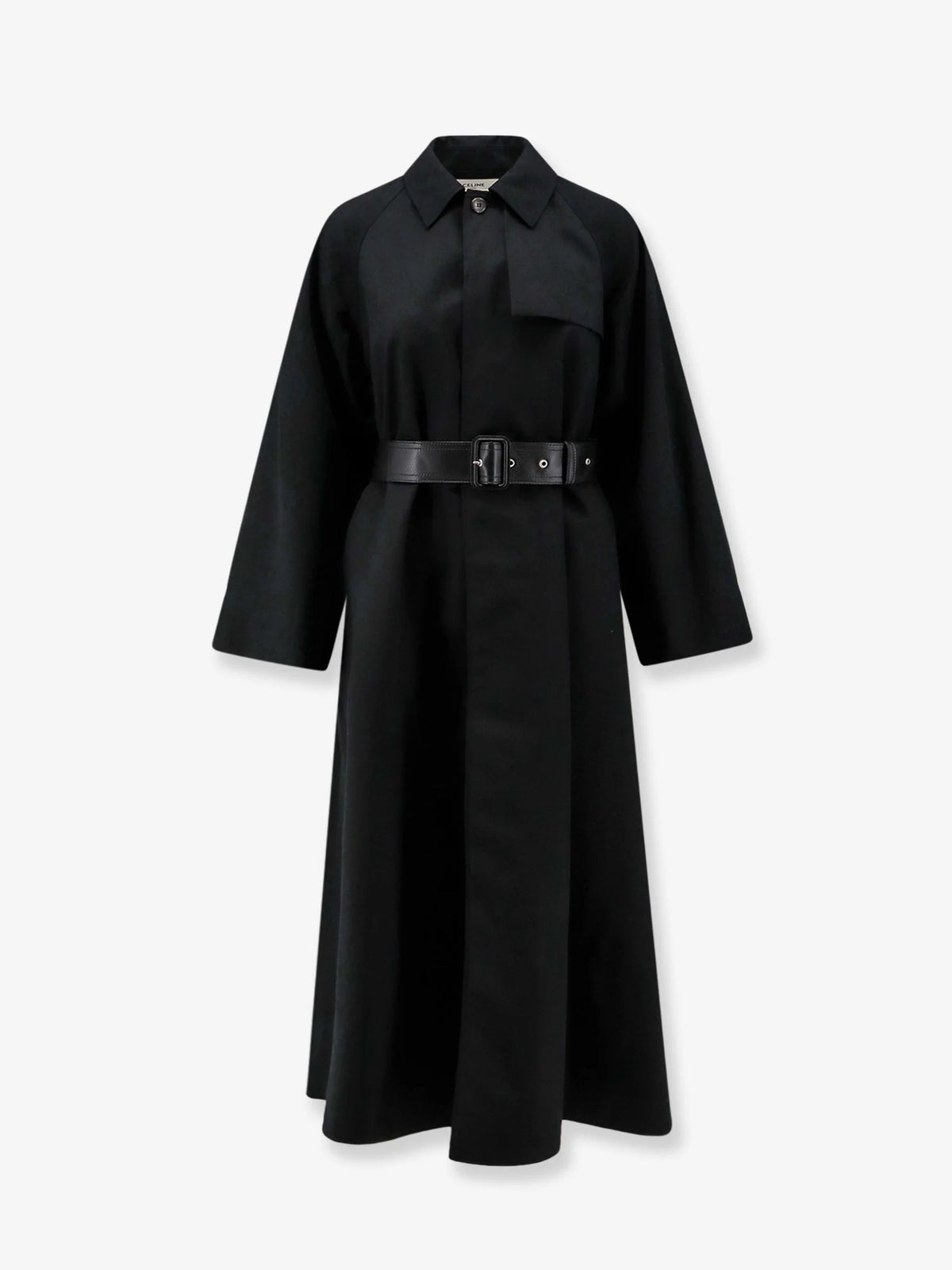Flared waterproof coat with leather belt