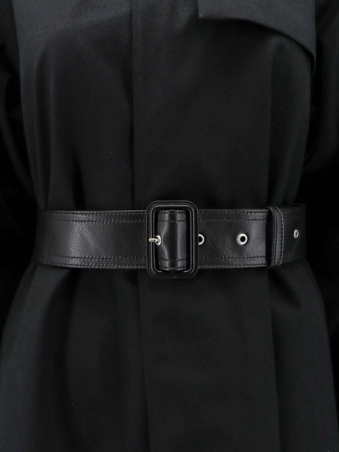 Flared waterproof coat with leather belt