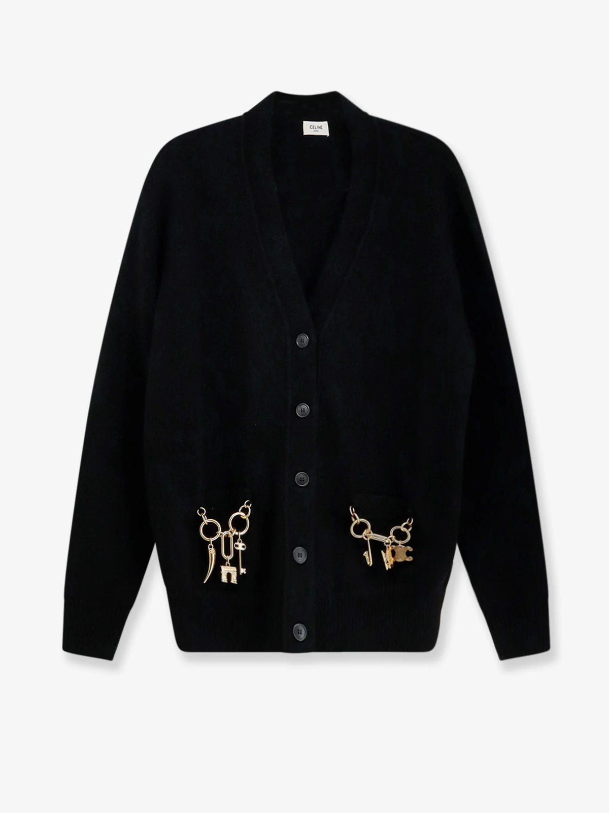 Cashmere cardigan with gold metal charms