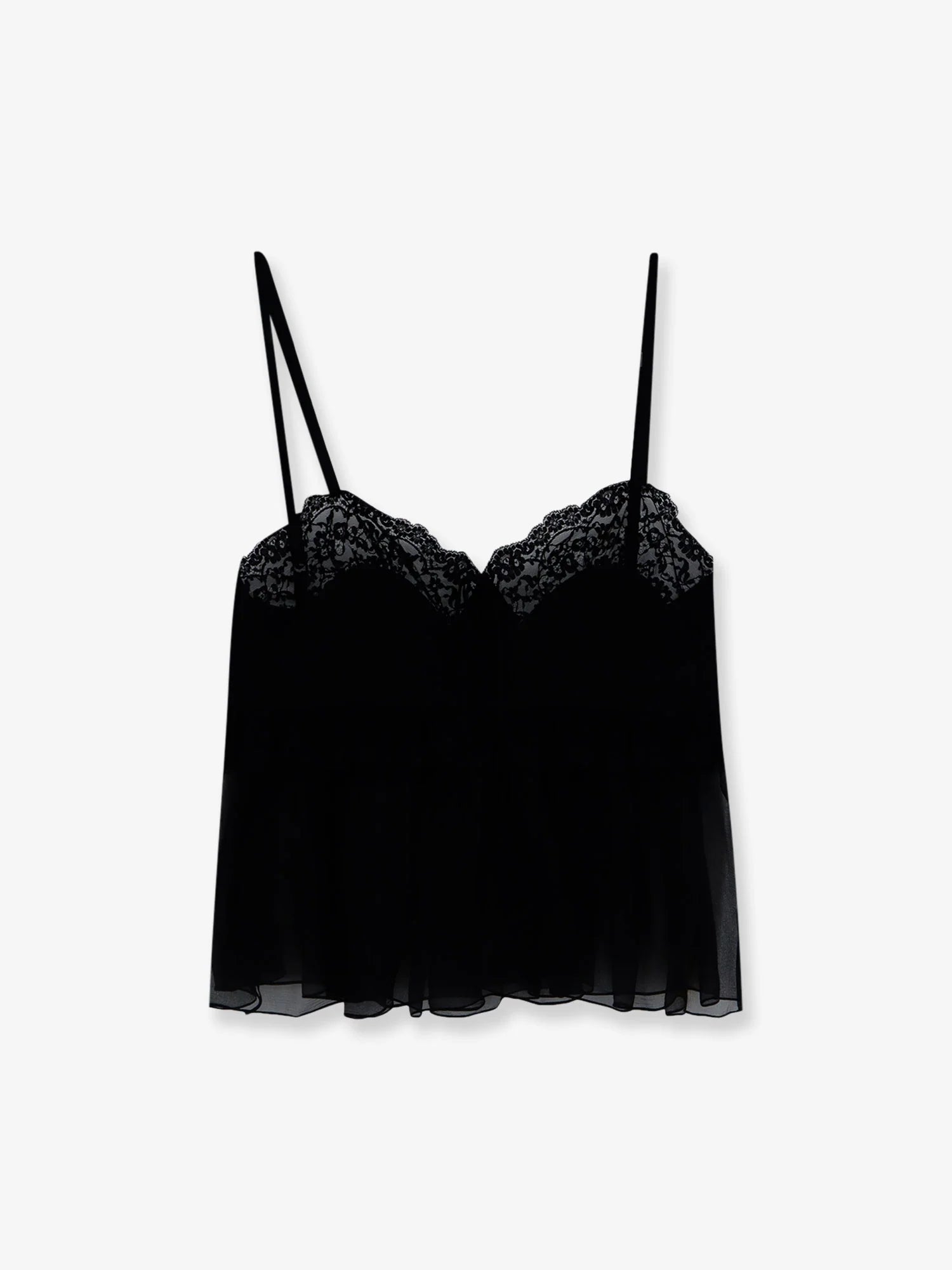 Silk top with lace profiles