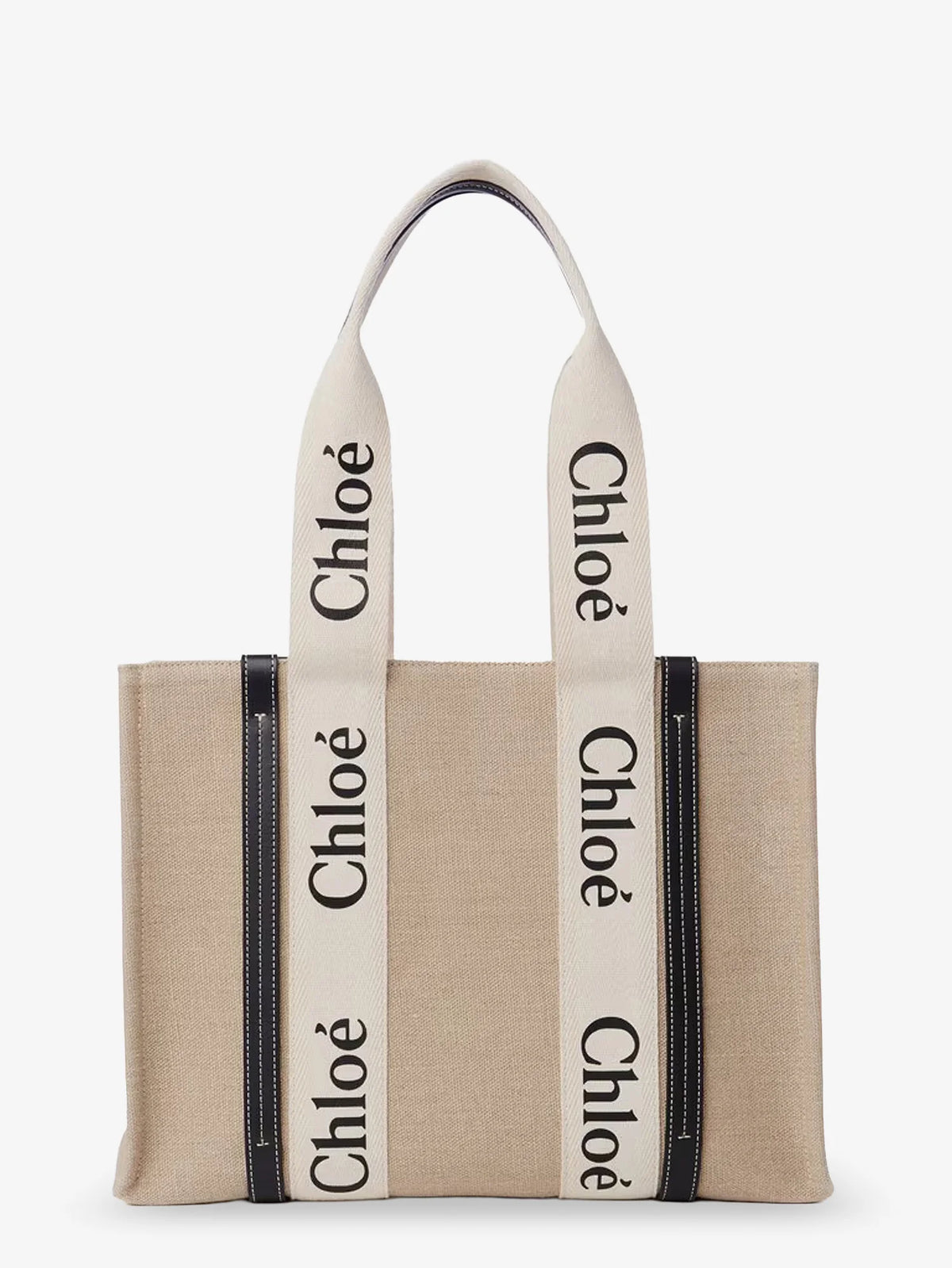 Woody linen shoulder bag with front lettering logo