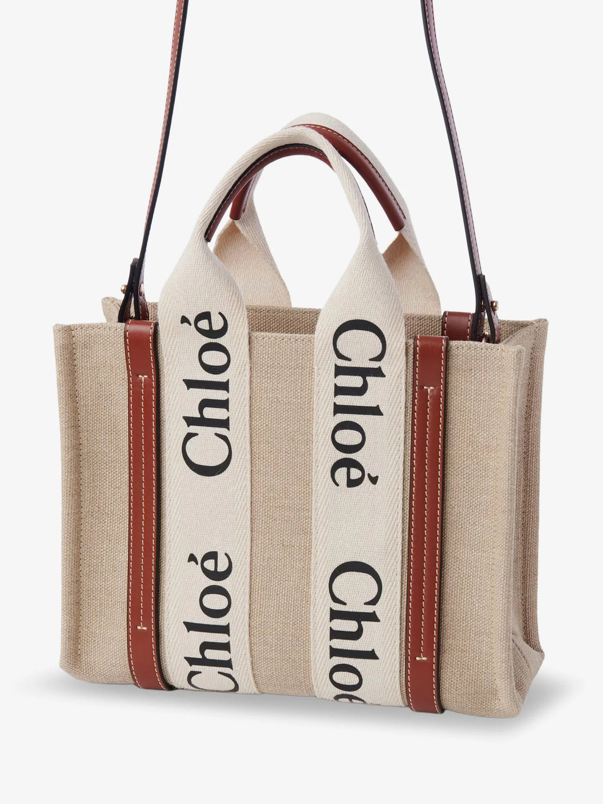 Woody linen canvas and leather crossbody bag